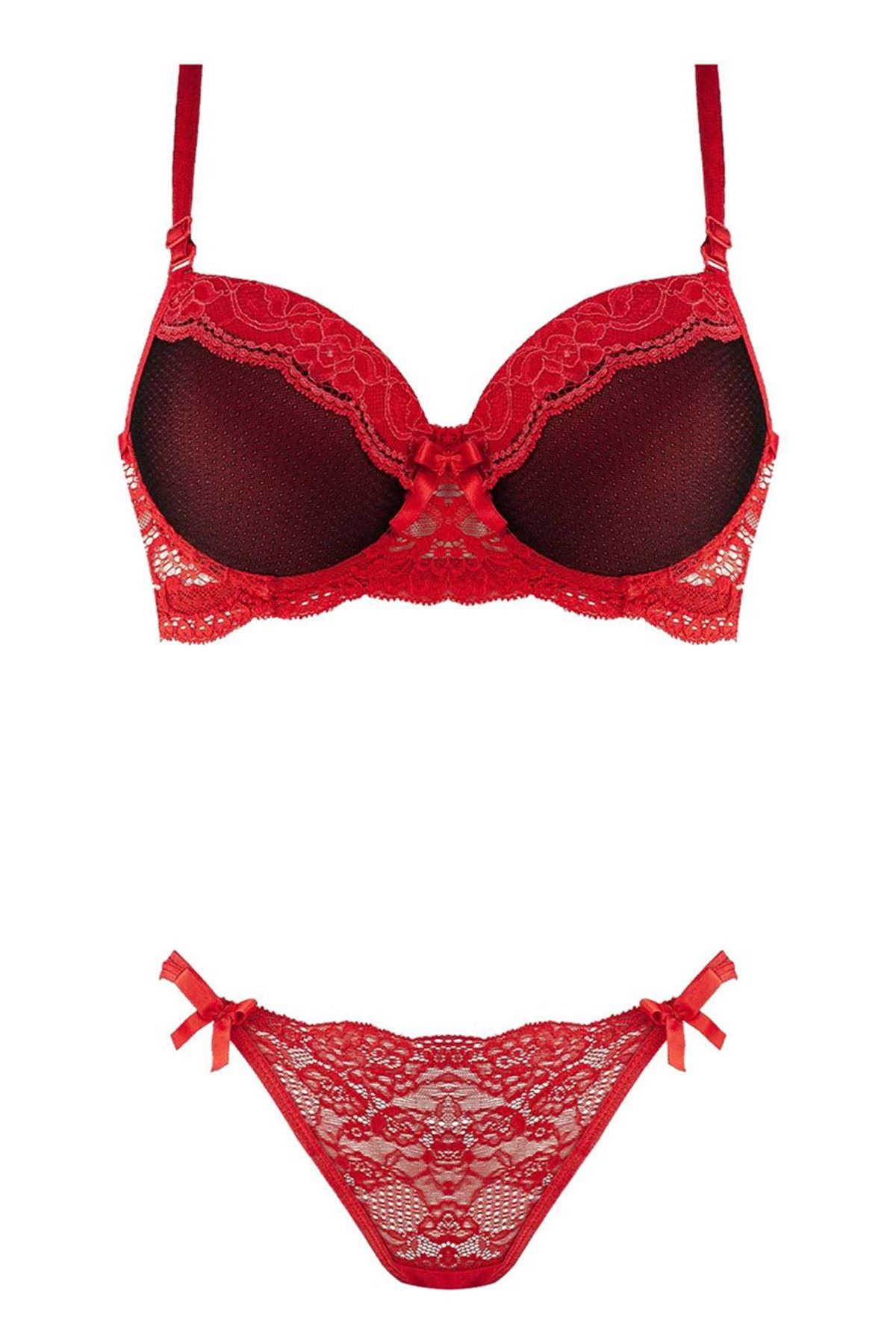 Destekli Sütyen Takım Kırmızı Haydigiy