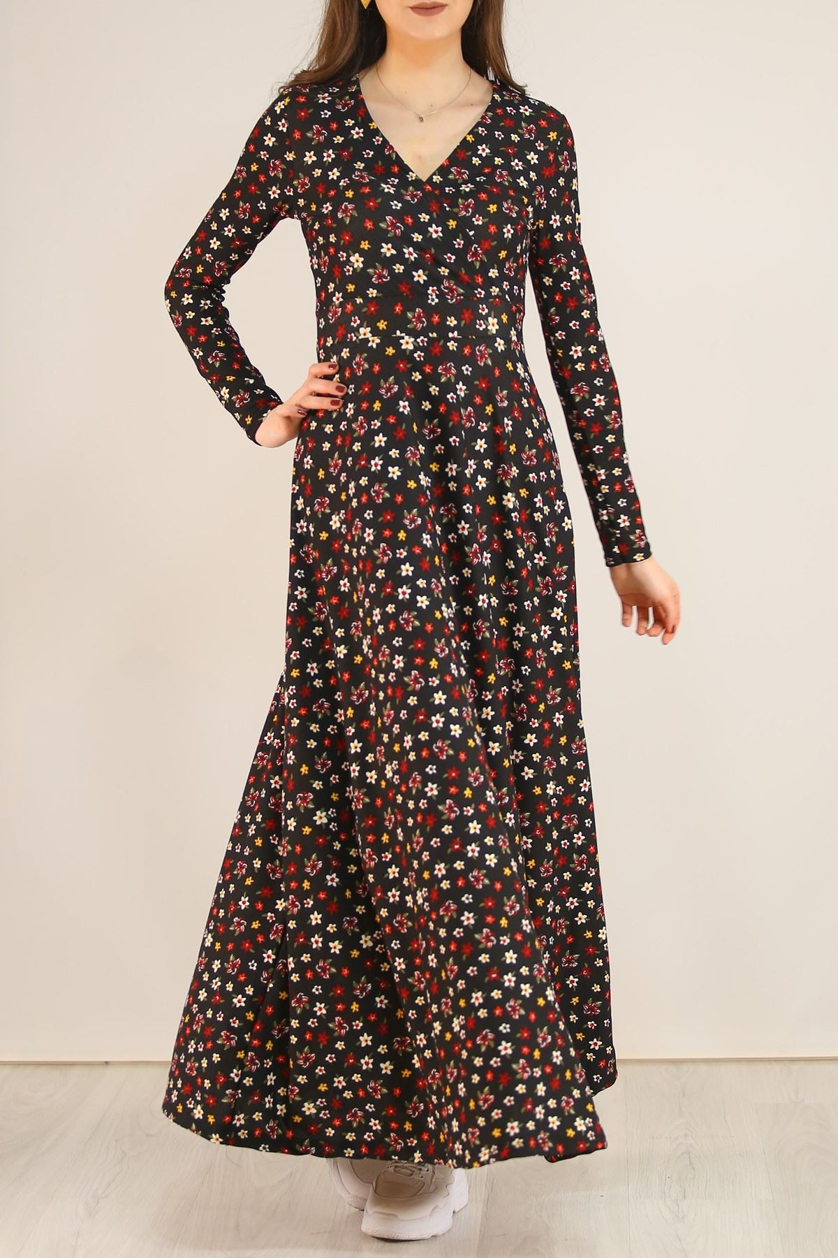 Çiçekli Elbise Siyah 5070.716. Haydigiy