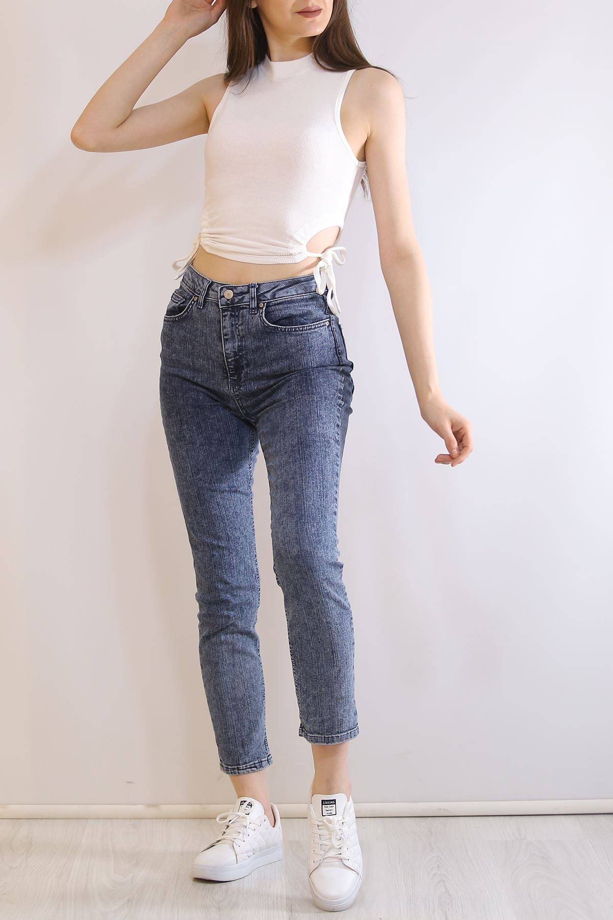 Sifir Kol Baglamali Bluz Beyaz 5002 148 Haydigiy