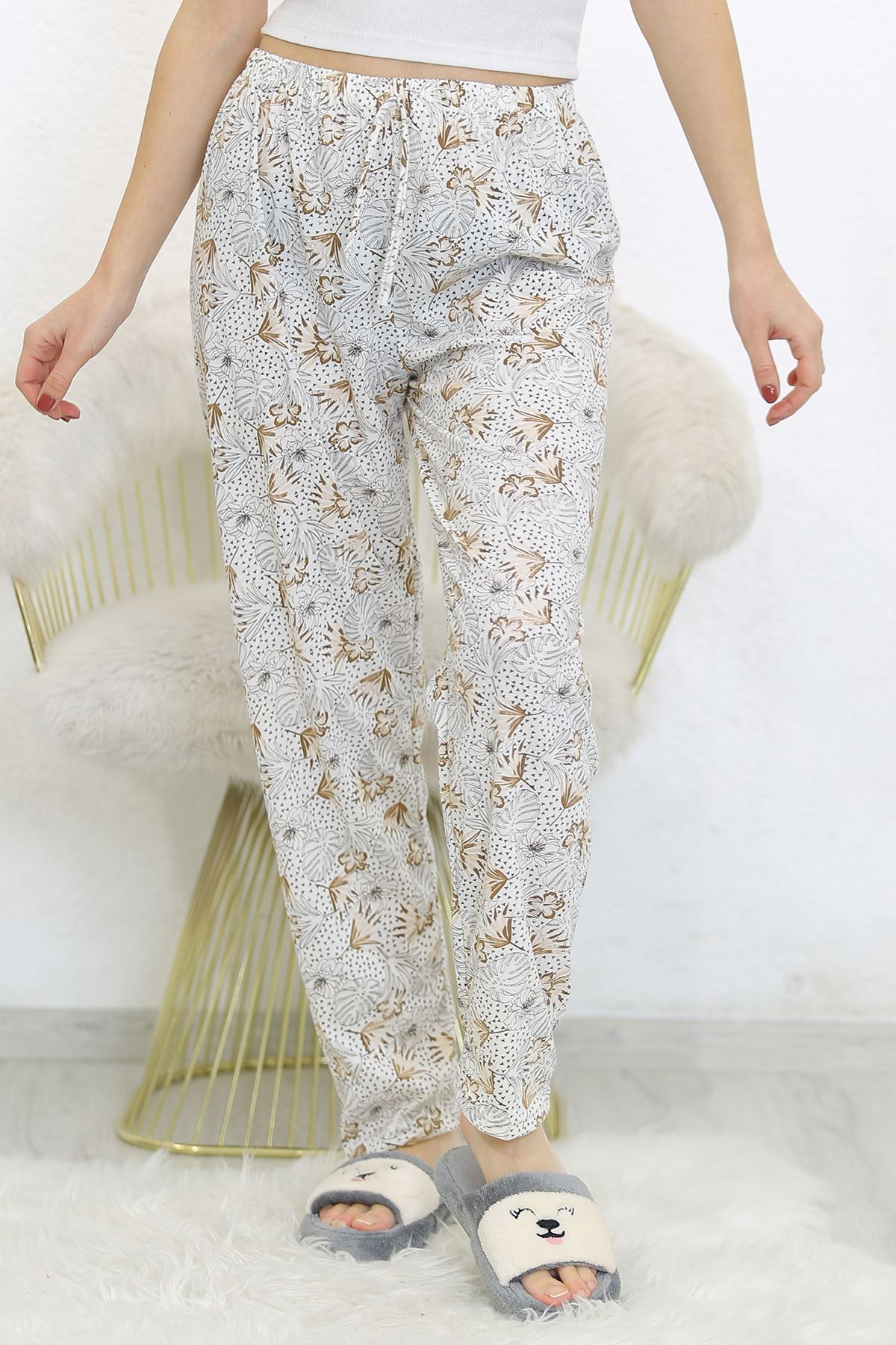 Desenli Pijama Altı Beyazçiçekli - 8540.1567.