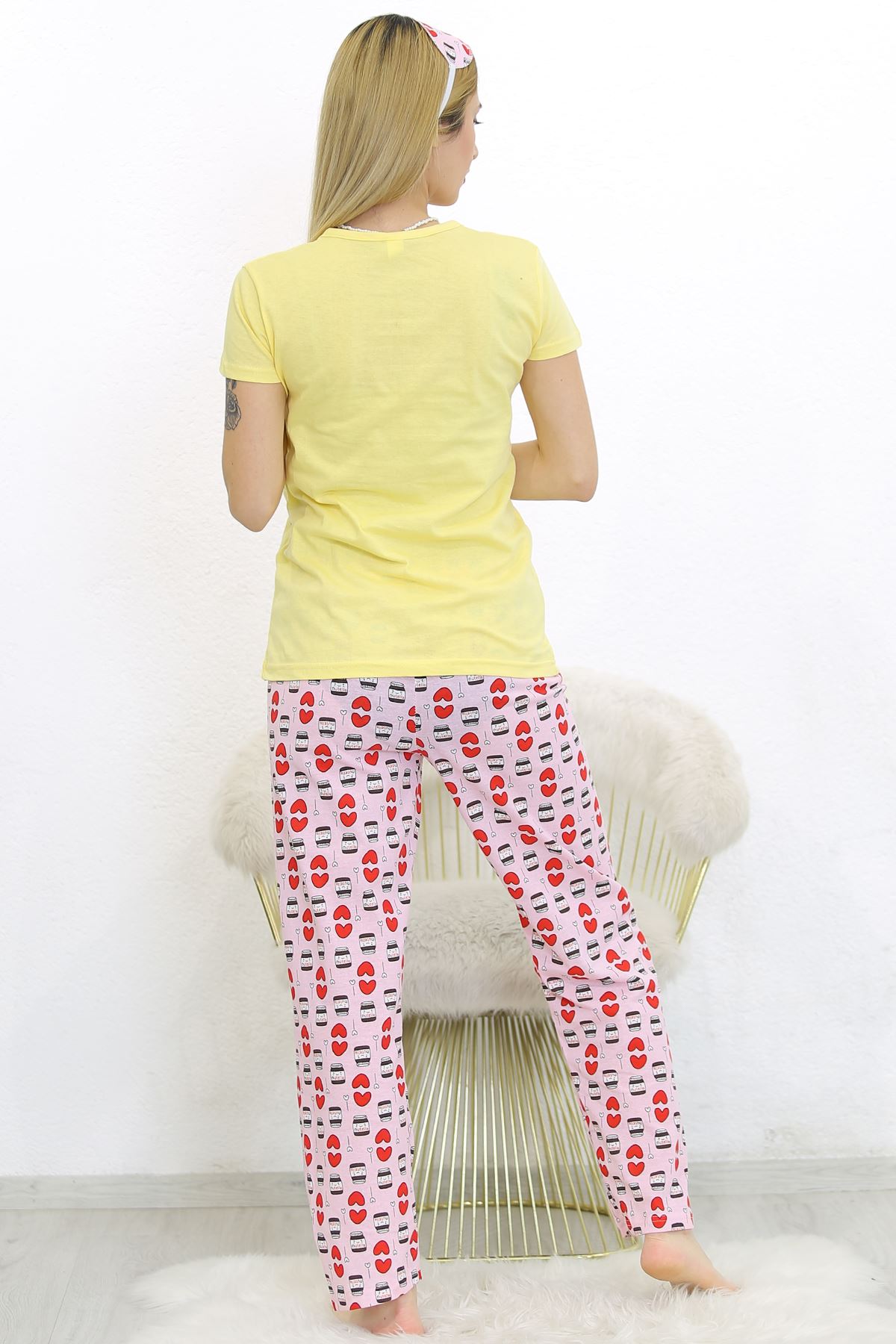 Baskılı Pijama Takımı Sarı - 8566.102.