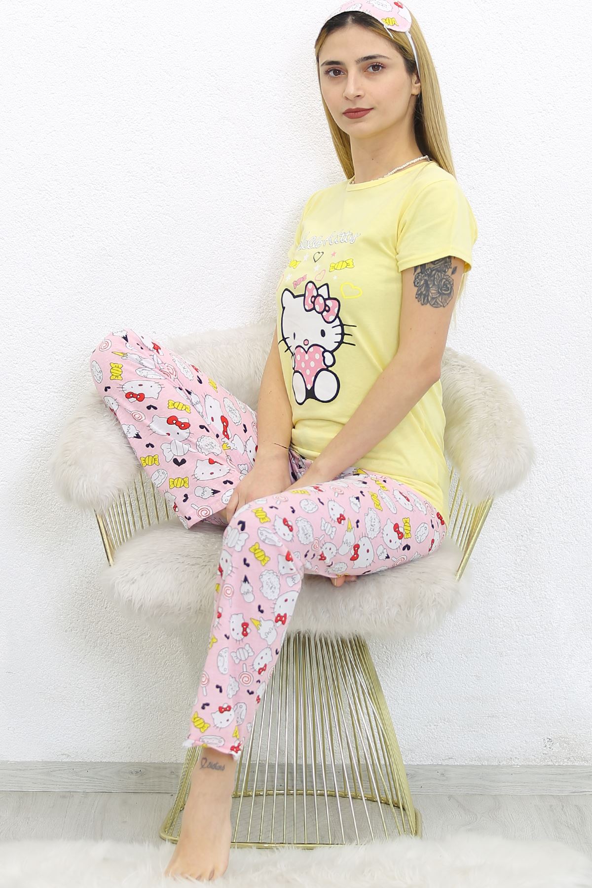 Baskılı Pijama Takımı Sarı - 8567.102.