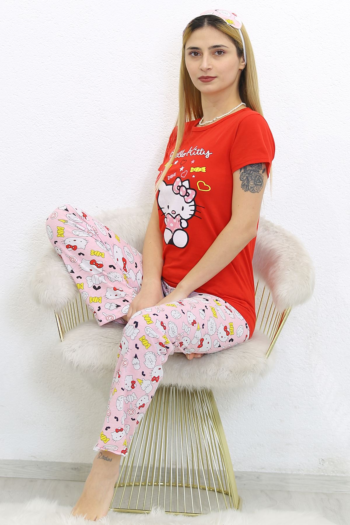 Baskılı Pijama Takımı Kırmızı - 8567.102.
