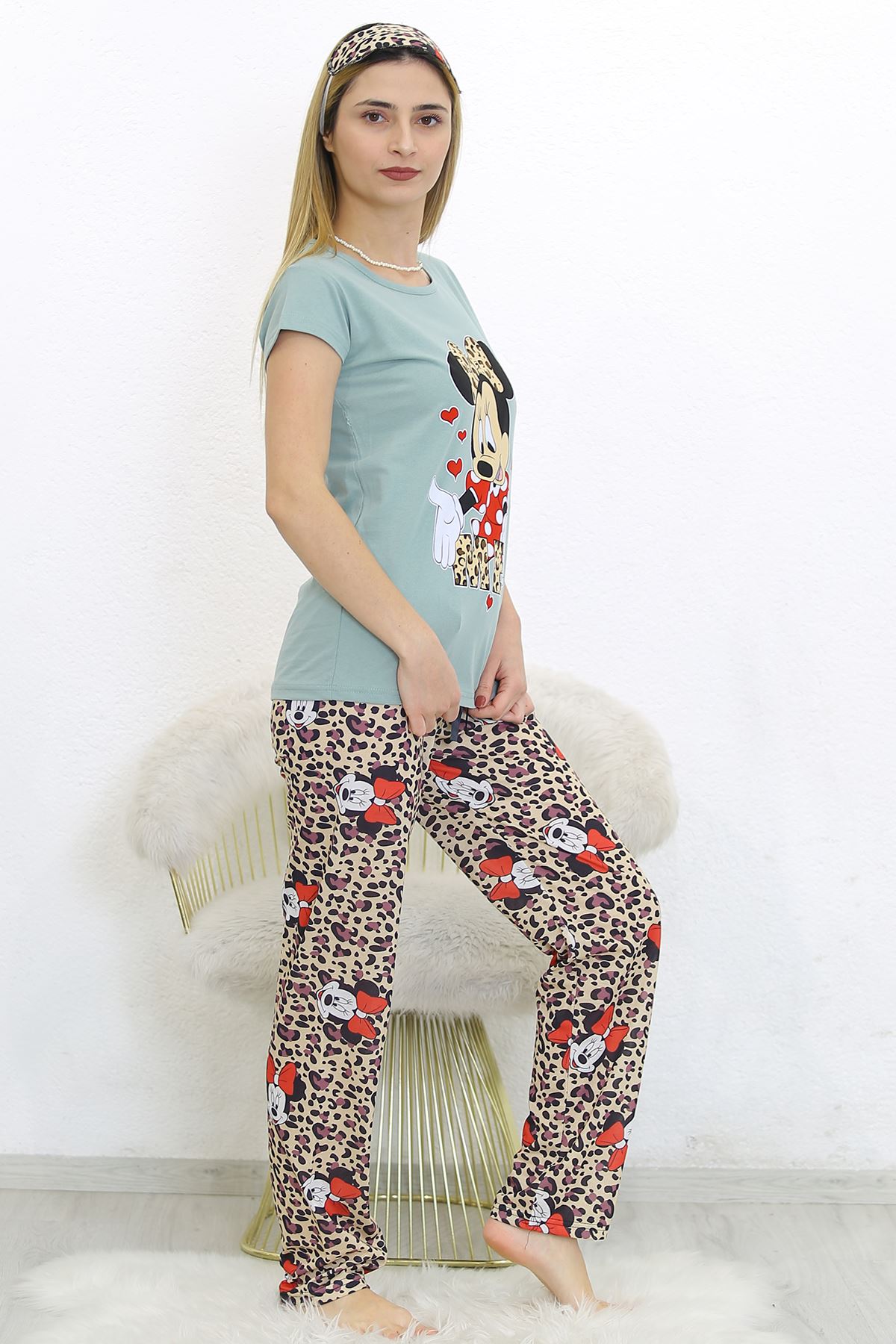 Baskılı Pijama Takımı Mint - 8568.102.