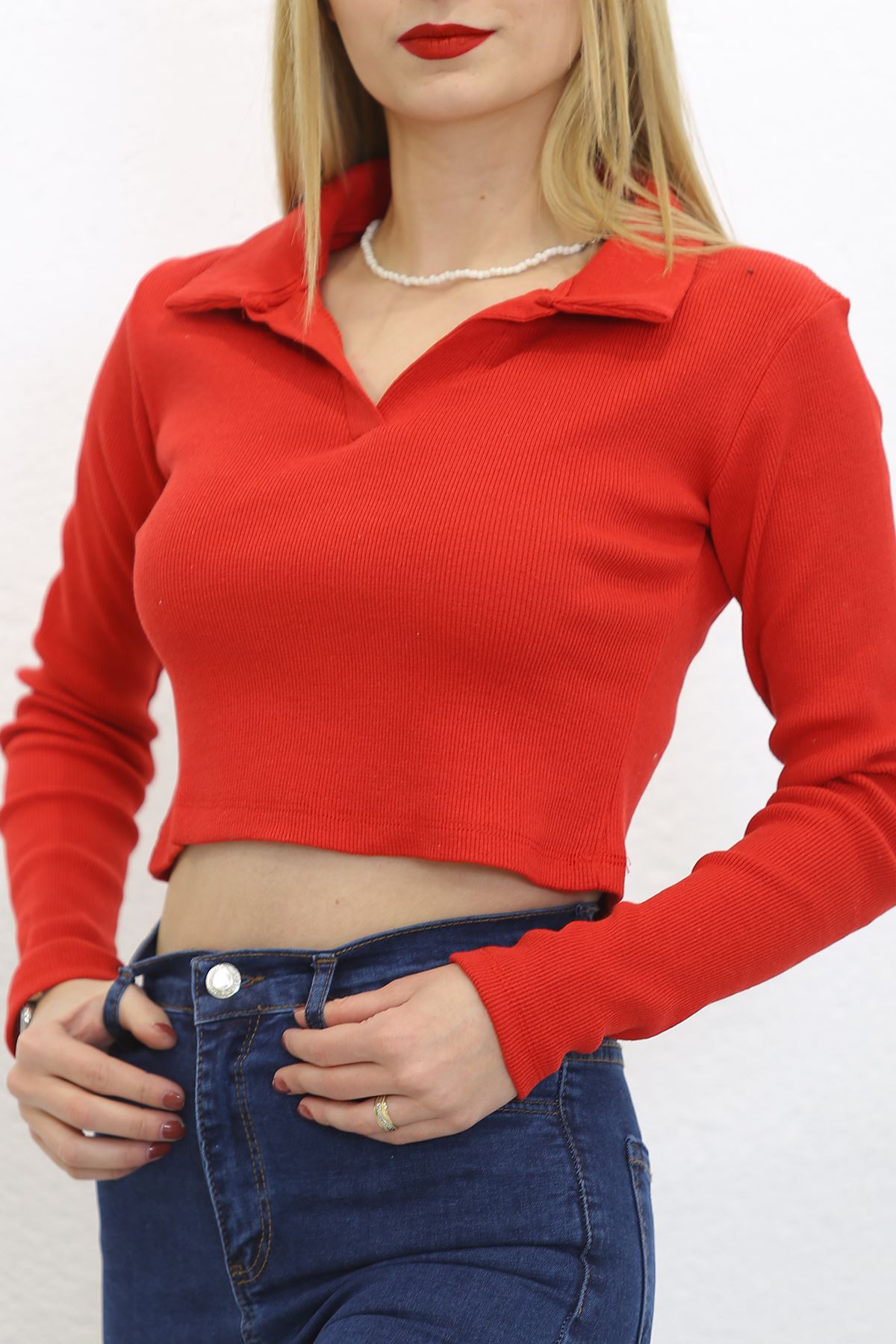 Gömlek Yaka Bluz Kırmızı - 7965.316.