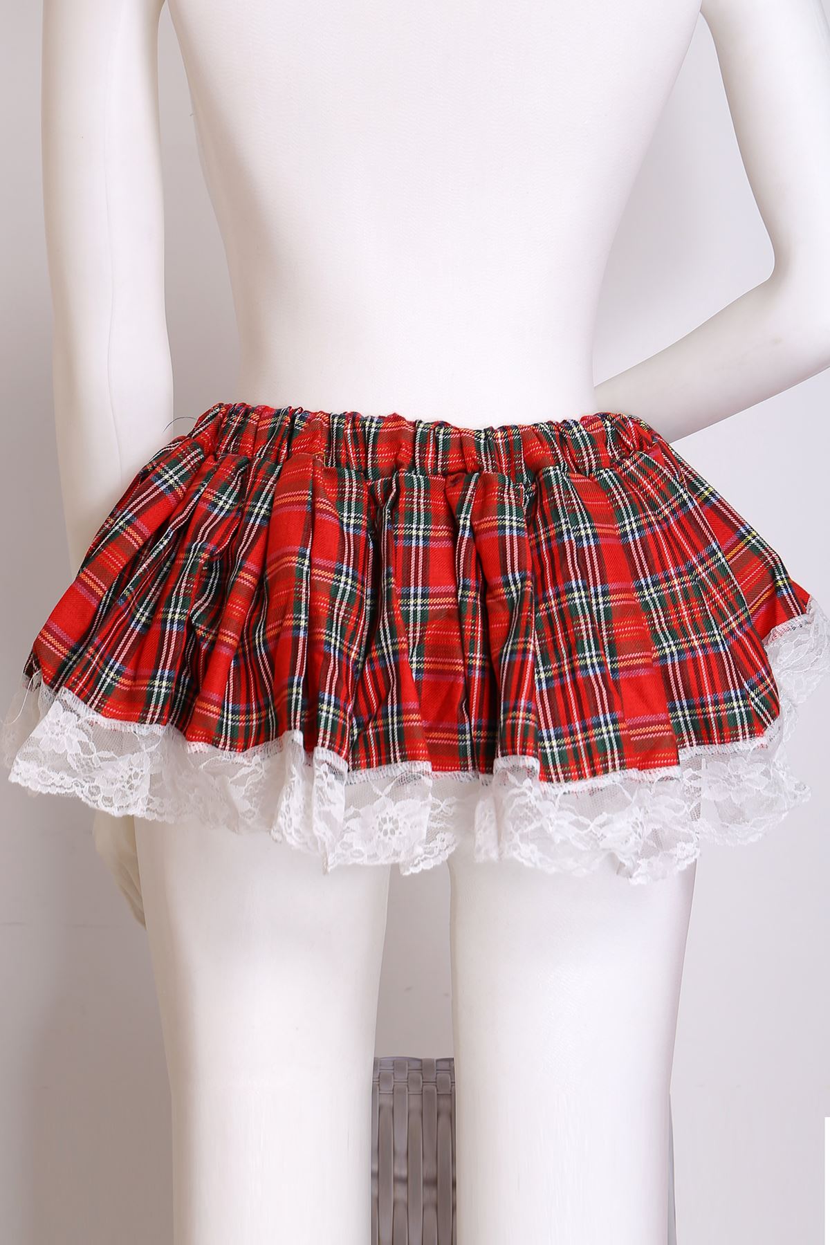 liseli Liseli Seksi Ekoseli Pileli Etek Kırmızı - 10100.1834.