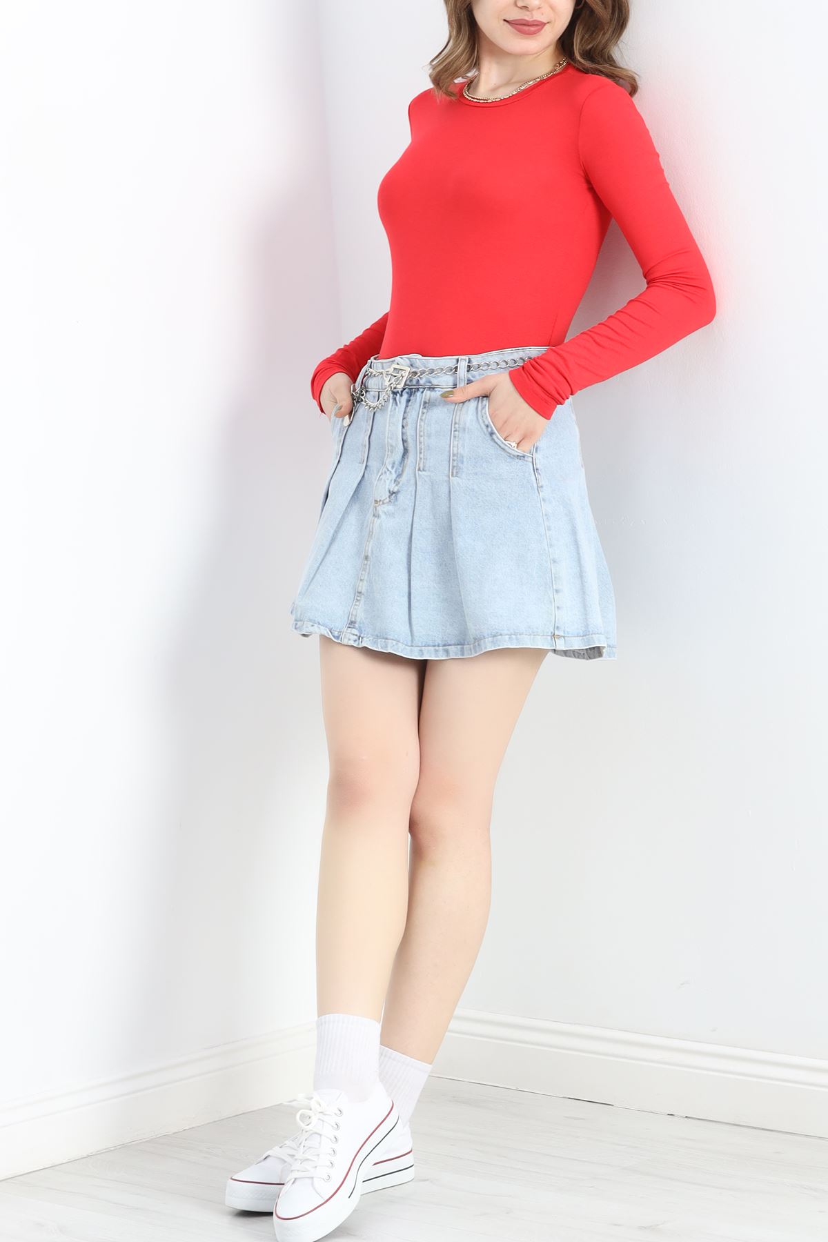 Bisiklet Yaka Parmak Geçmeli Viskon Body Kırmızı - 40075.599.