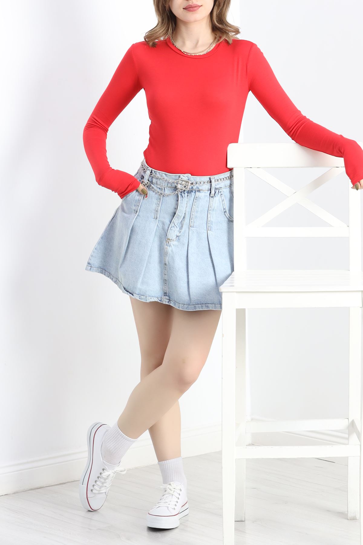 Bisiklet Yaka Parmak Geçmeli Viskon Body Kırmızı - 40075.599.