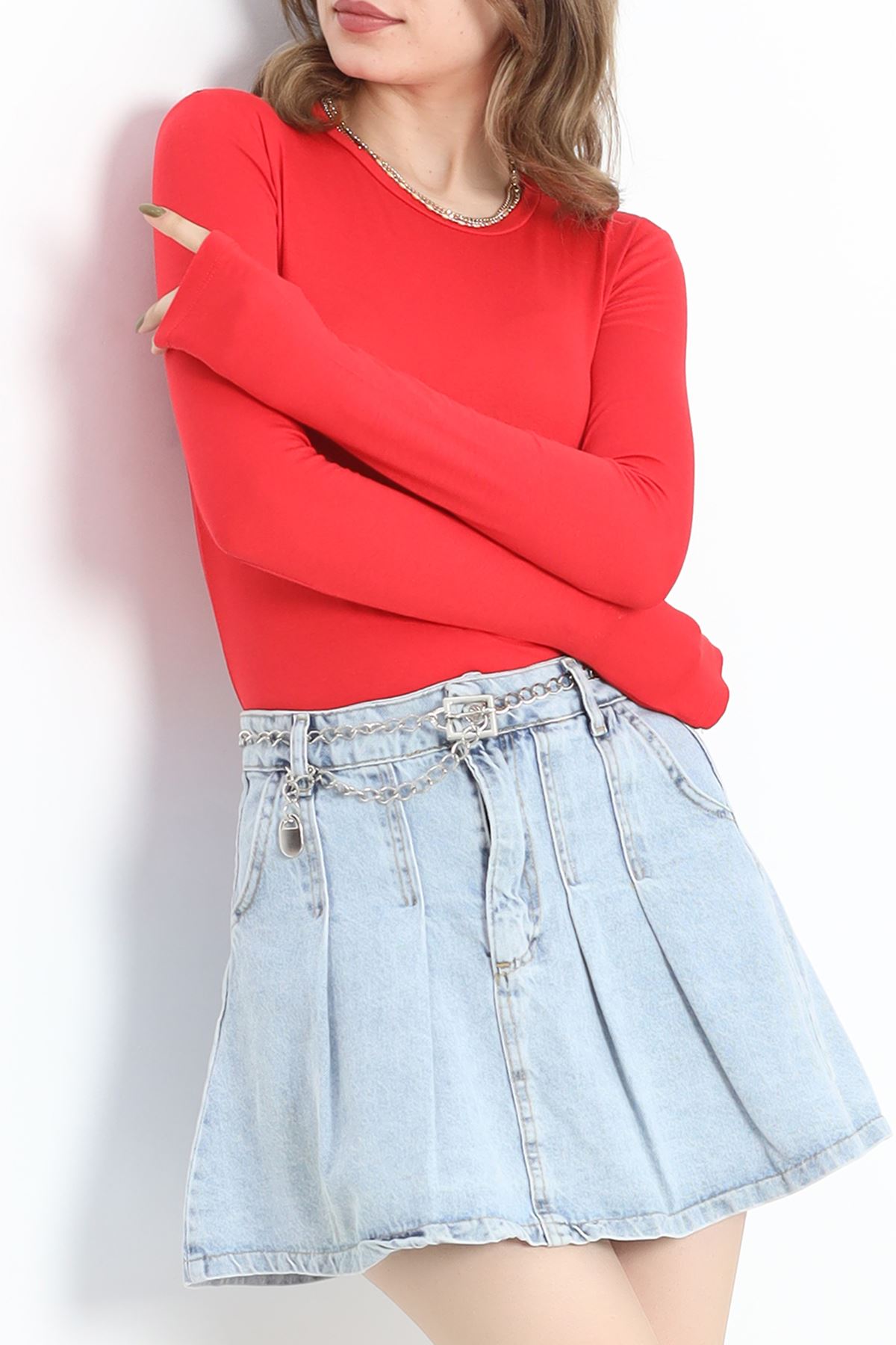 Bisiklet Yaka Parmak Geçmeli Viskon Body Kırmızı - 40075.599.