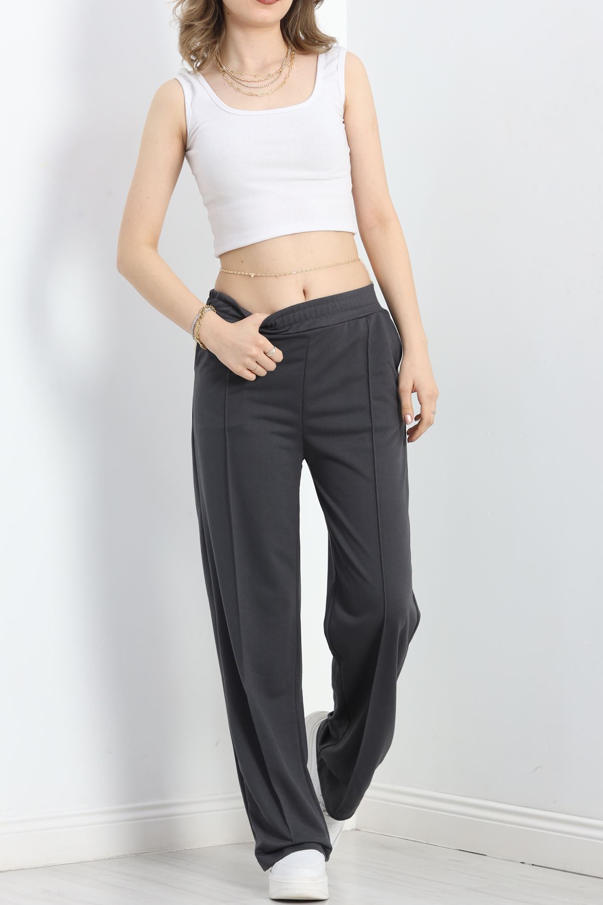 2 İplik Penye Çımalı Eşofman Altı Antrasit - 20245.1878.