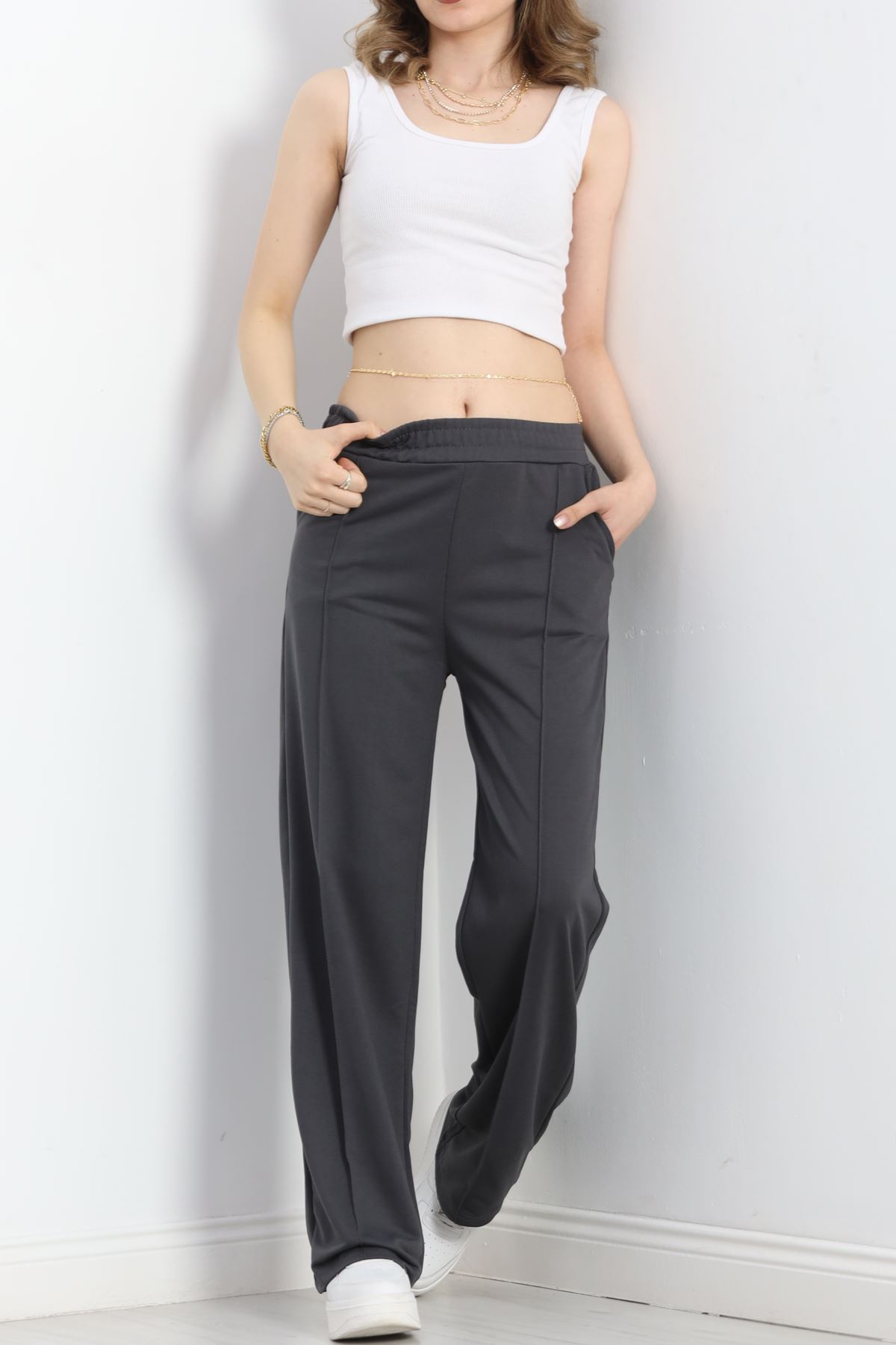 2 İplik Penye Çımalı Eşofman Altı Antrasit - 20245.1878.