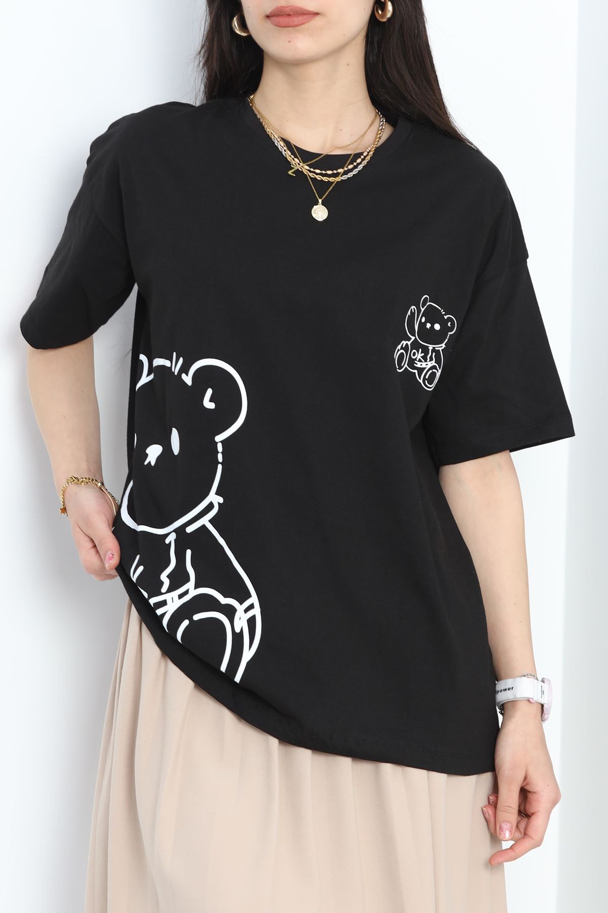 Baskılı Oversize Tişört Siyah - 16502.1567.