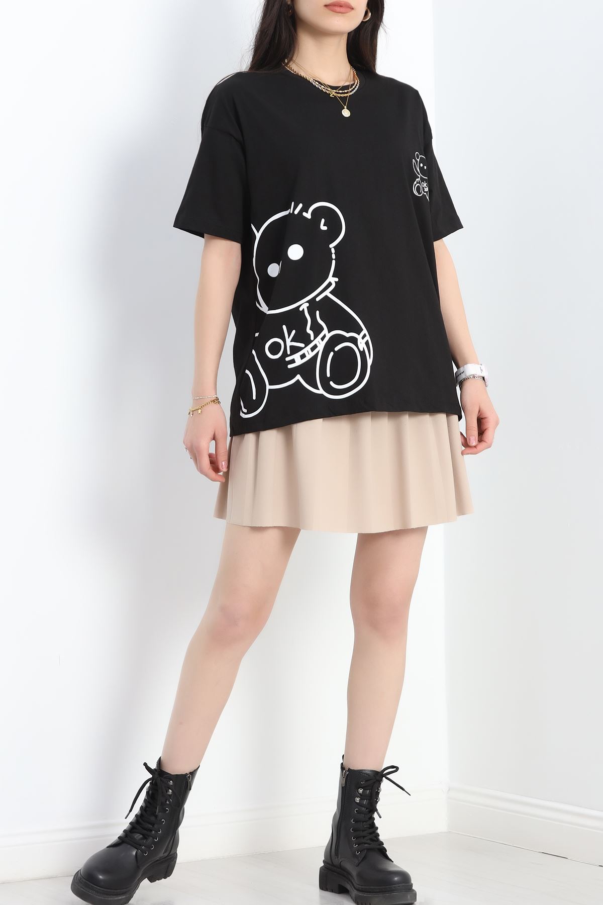 Baskılı Oversize Tişört Siyah - 16502.1567.