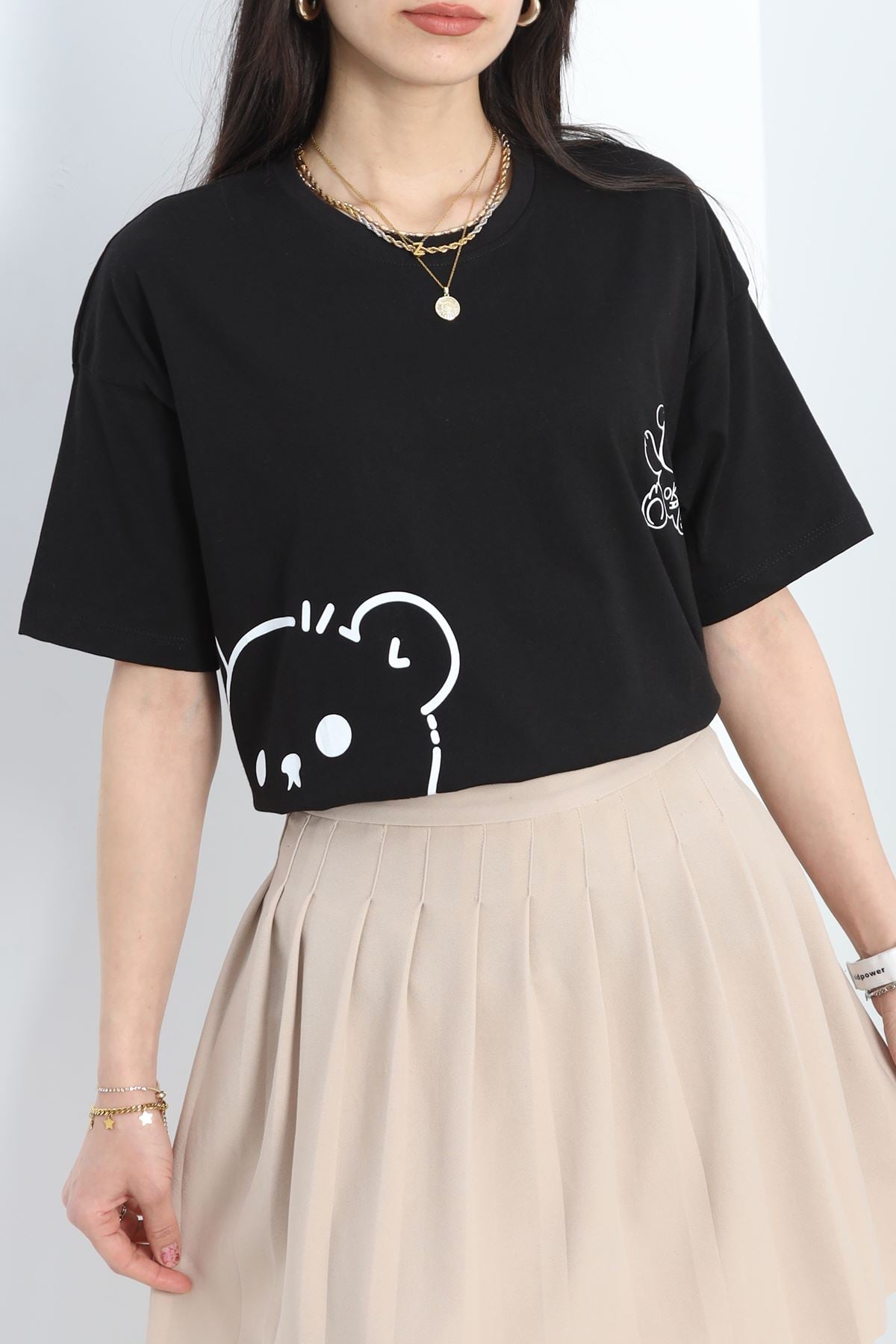 Baskılı Oversize Tişört Siyah - 16502.1567.