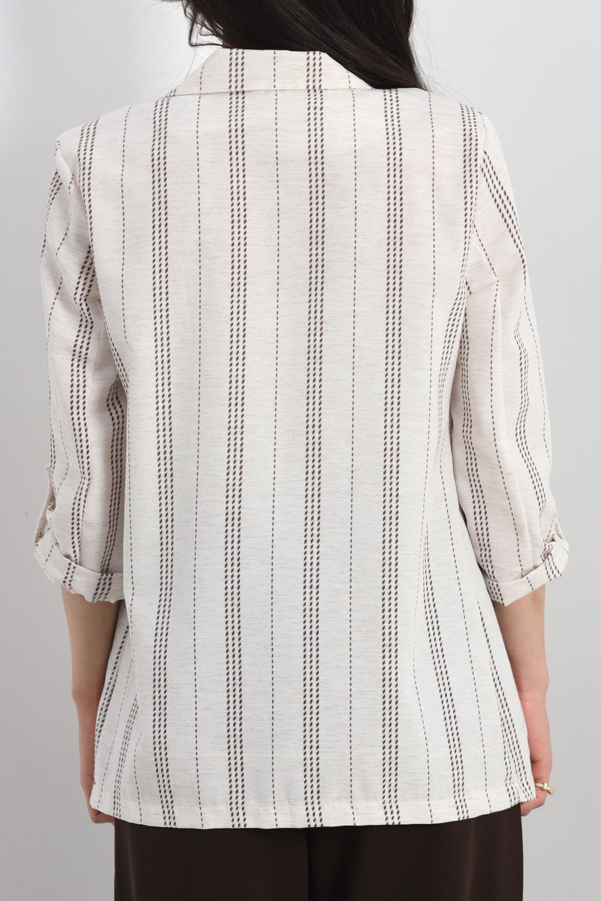 Keten Çizgili Ceket Ekrukahve - 1024.1247.