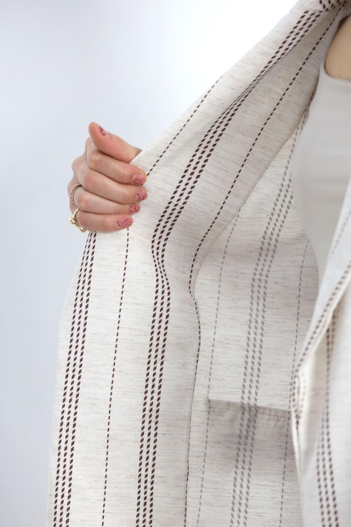 Keten Çizgili Ceket Ekrukahve - 1024.1247.