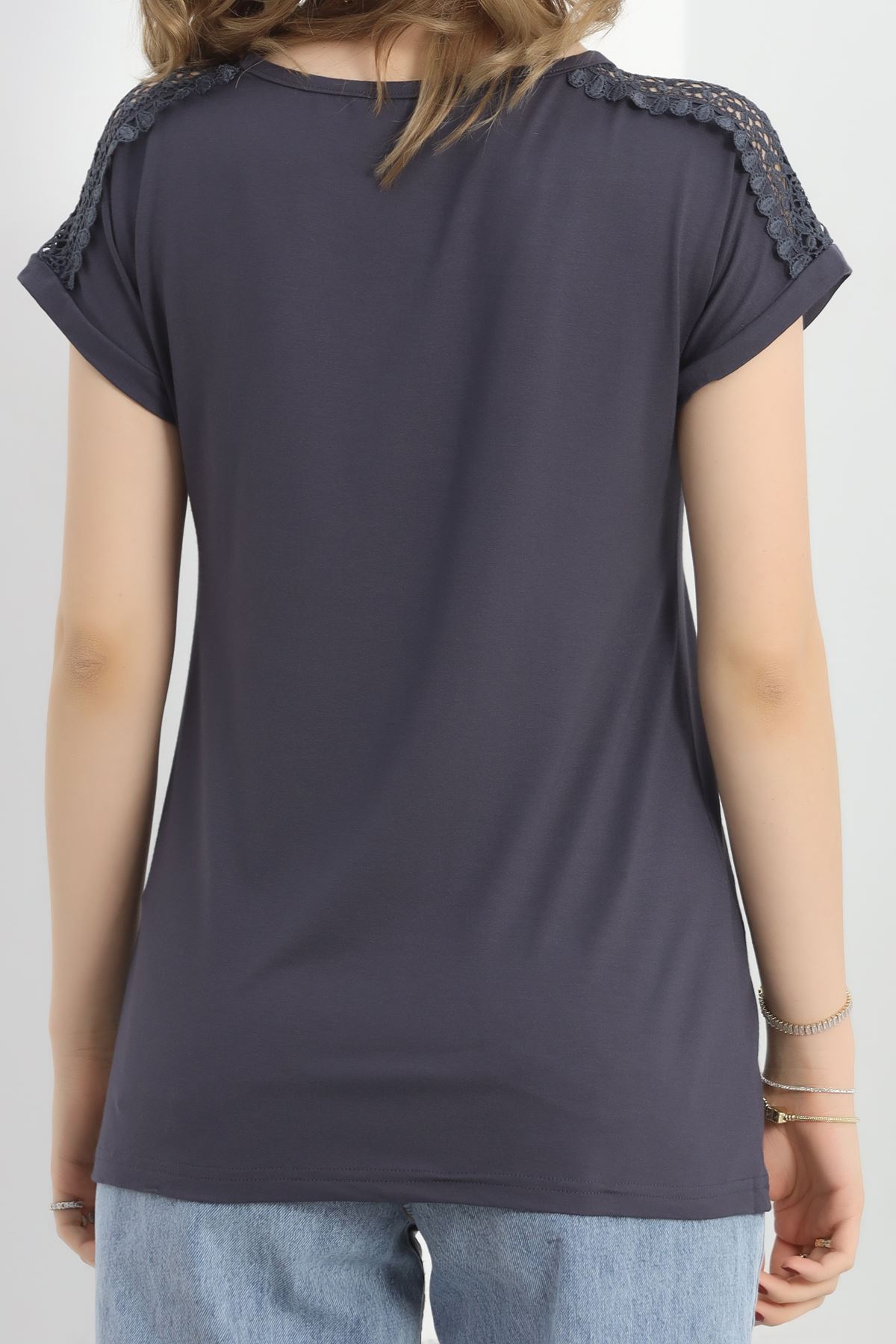 Omuz Dantelli Bluz Füme - 20766.599.