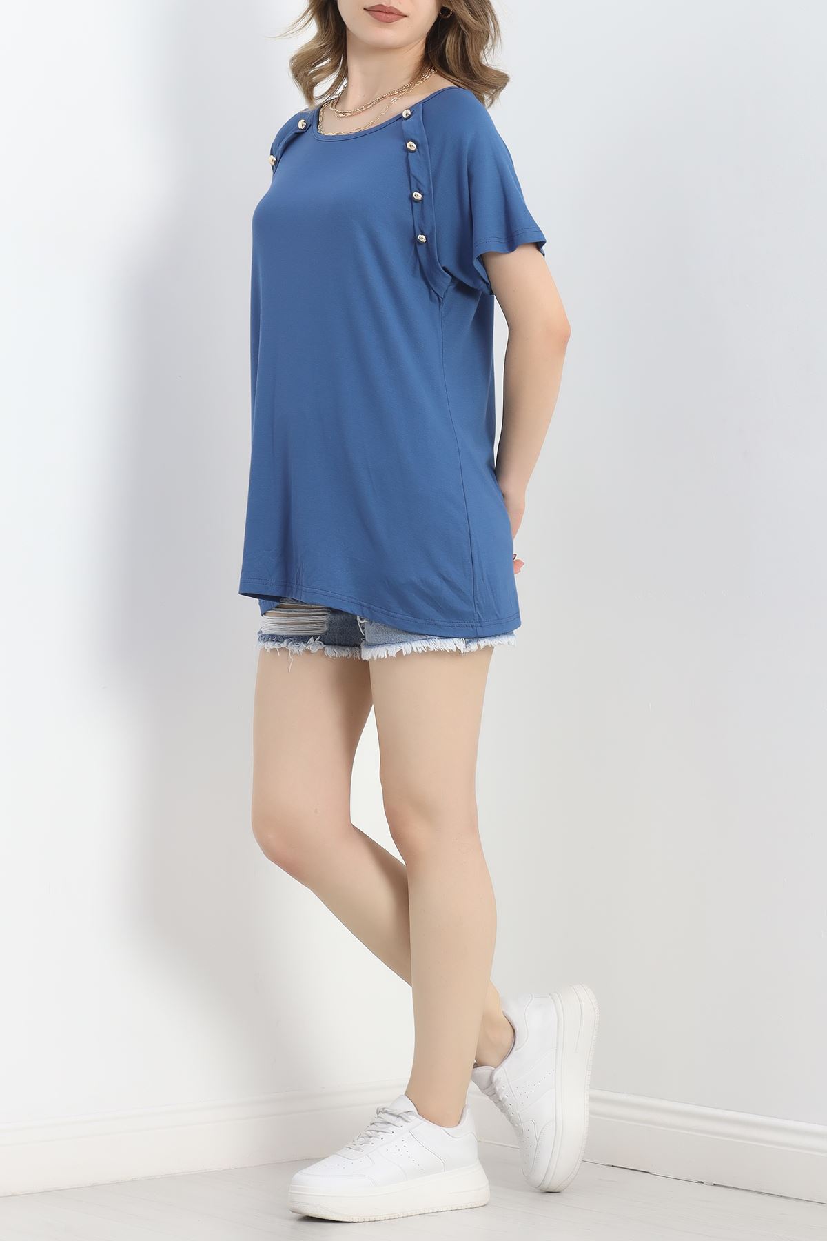 Düğme Detaylı Bluz İndigo - 20769.599.