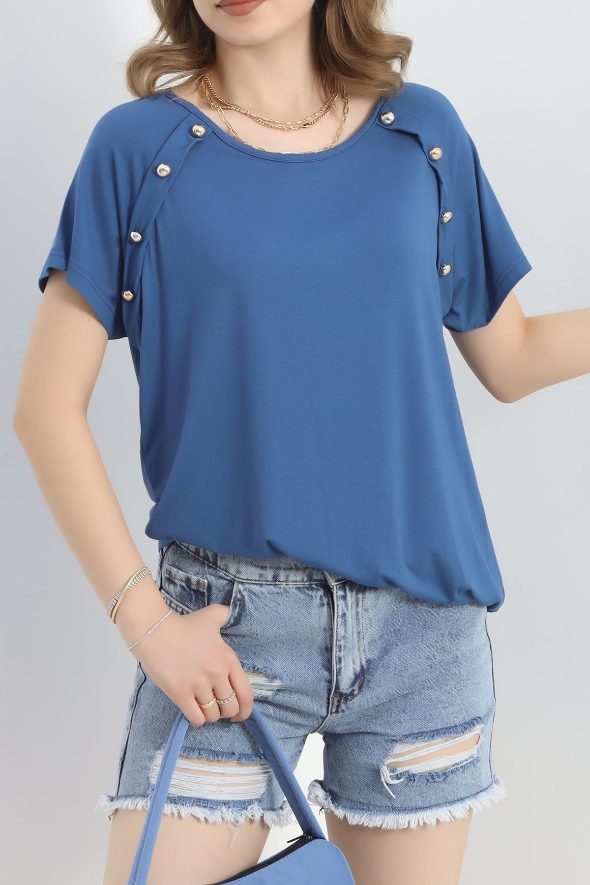 Düğme Detaylı Bluz İndigo - 20769.599.