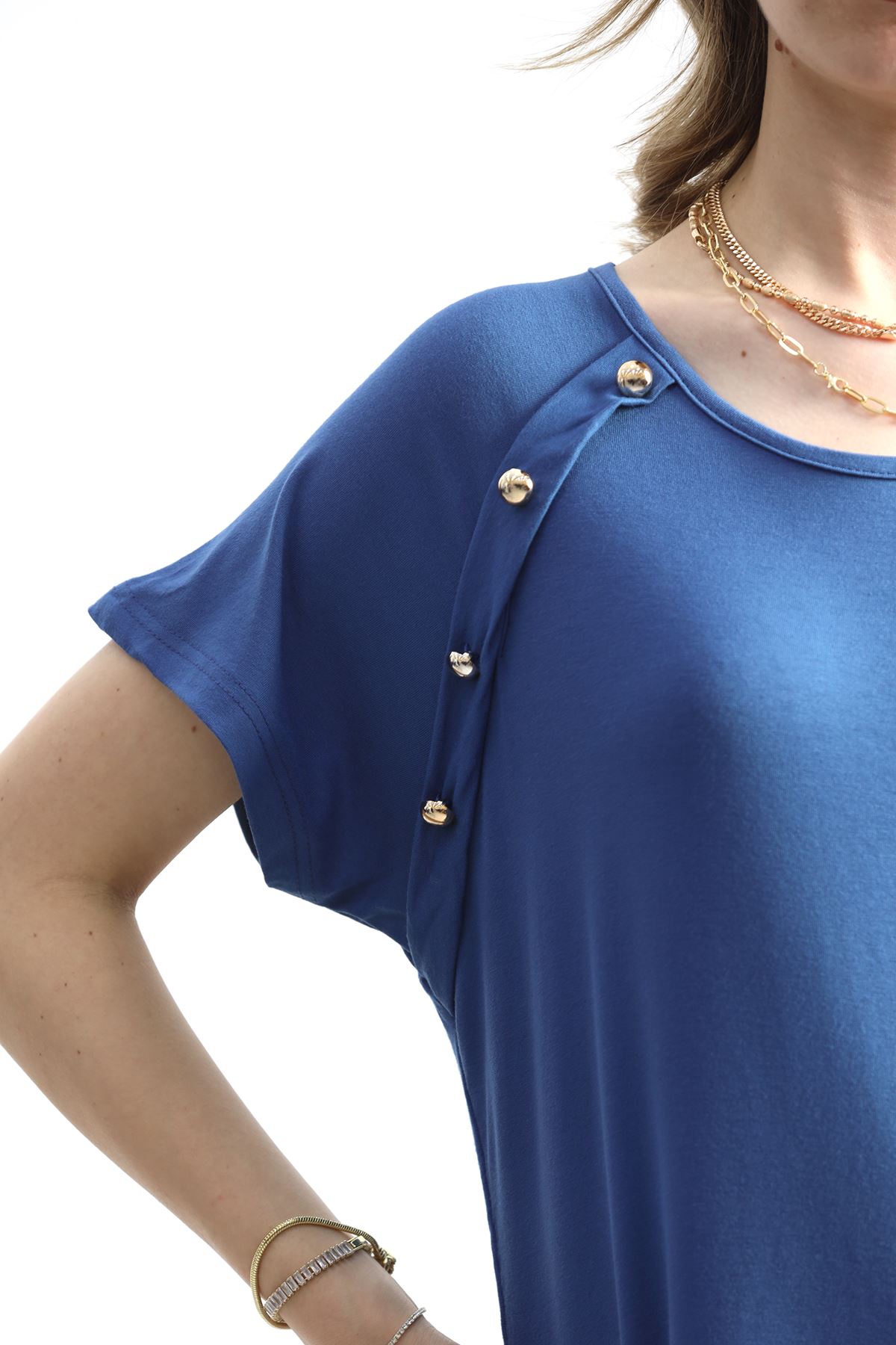 Düğme Detaylı Bluz İndigo - 20769.599.