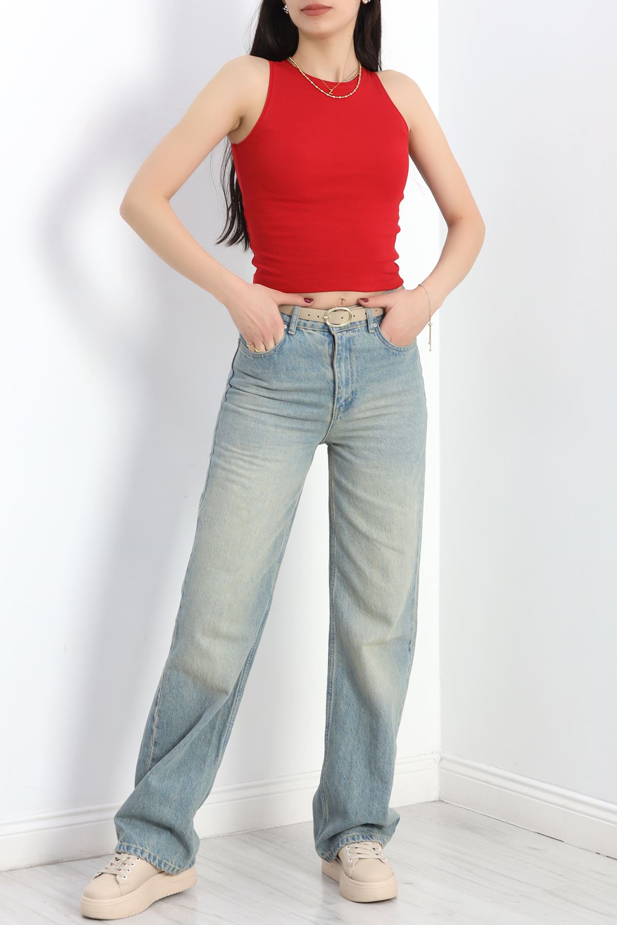 Likrasız Ribana Pamuklu Kolsuz Atlet Kırmızı - 21561.200.