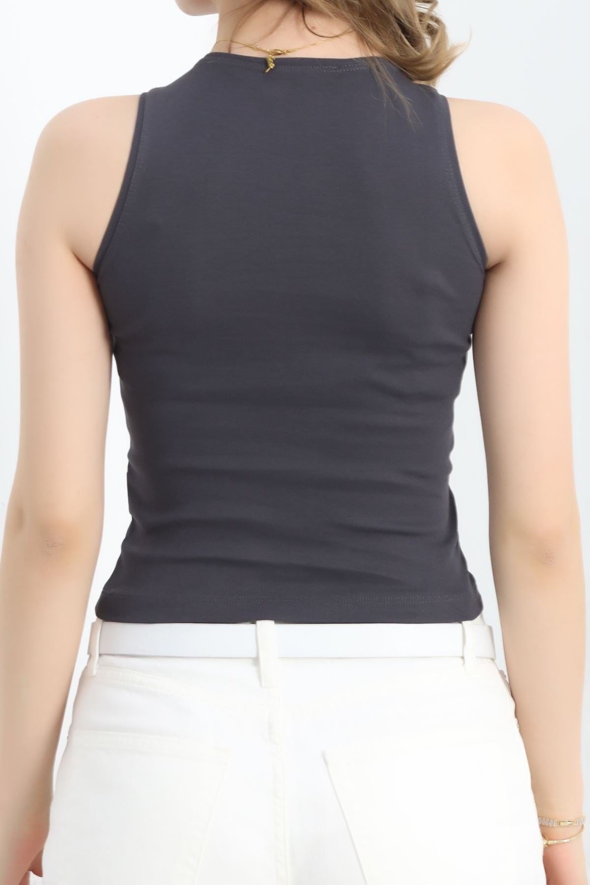 Likrasız Ribana Pamuklu Kolsuz Atlet Füme - 21561.200.