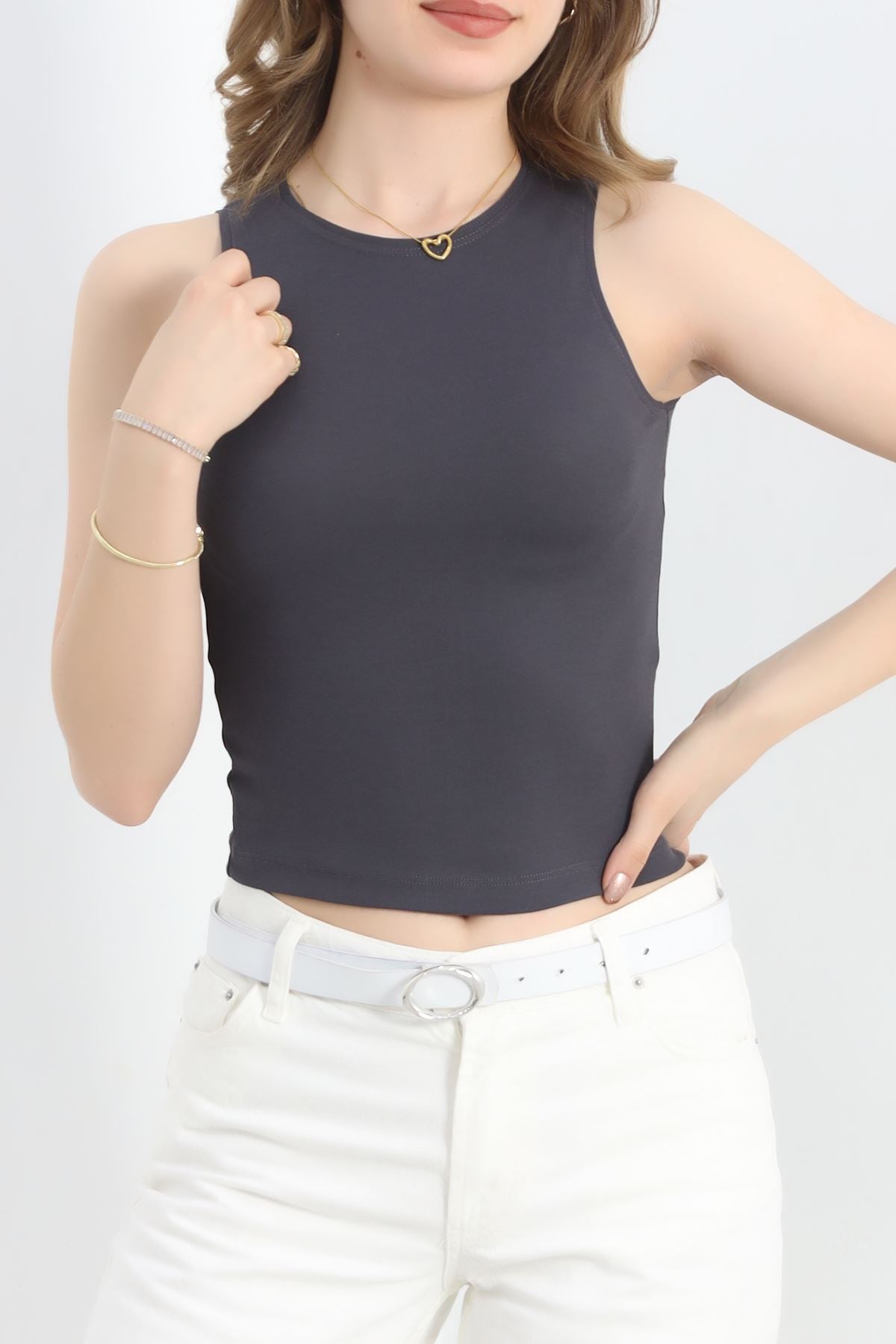 Likrasız Ribana Pamuklu Kolsuz Atlet Füme - 21561.200.