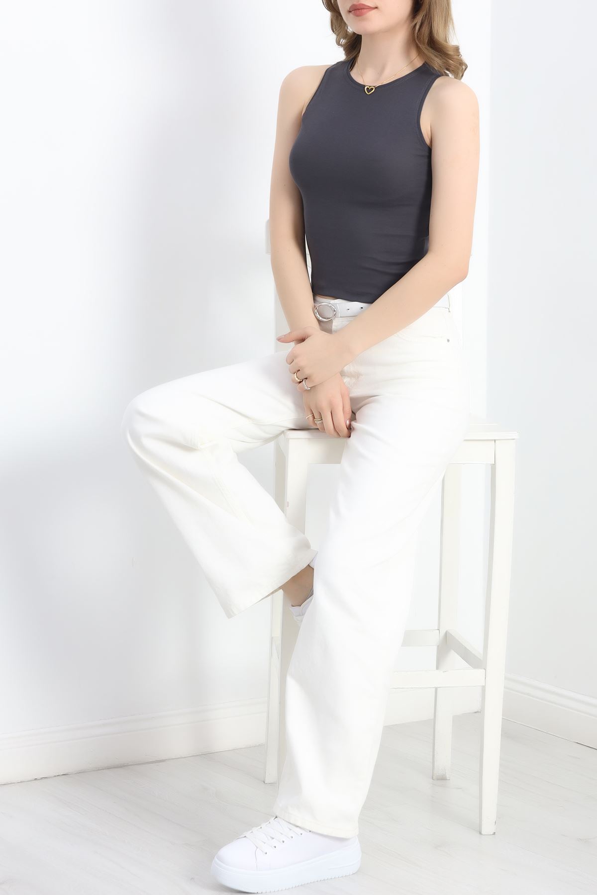 Likrasız Ribana Pamuklu Kolsuz Atlet Füme - 21561.200.