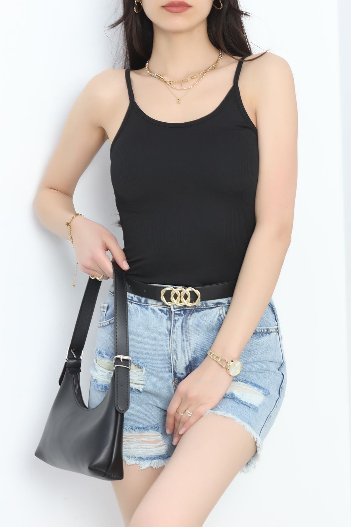 Burgu Fitil Kumaş U Yaka Zıbın Siyah - 5070.125.