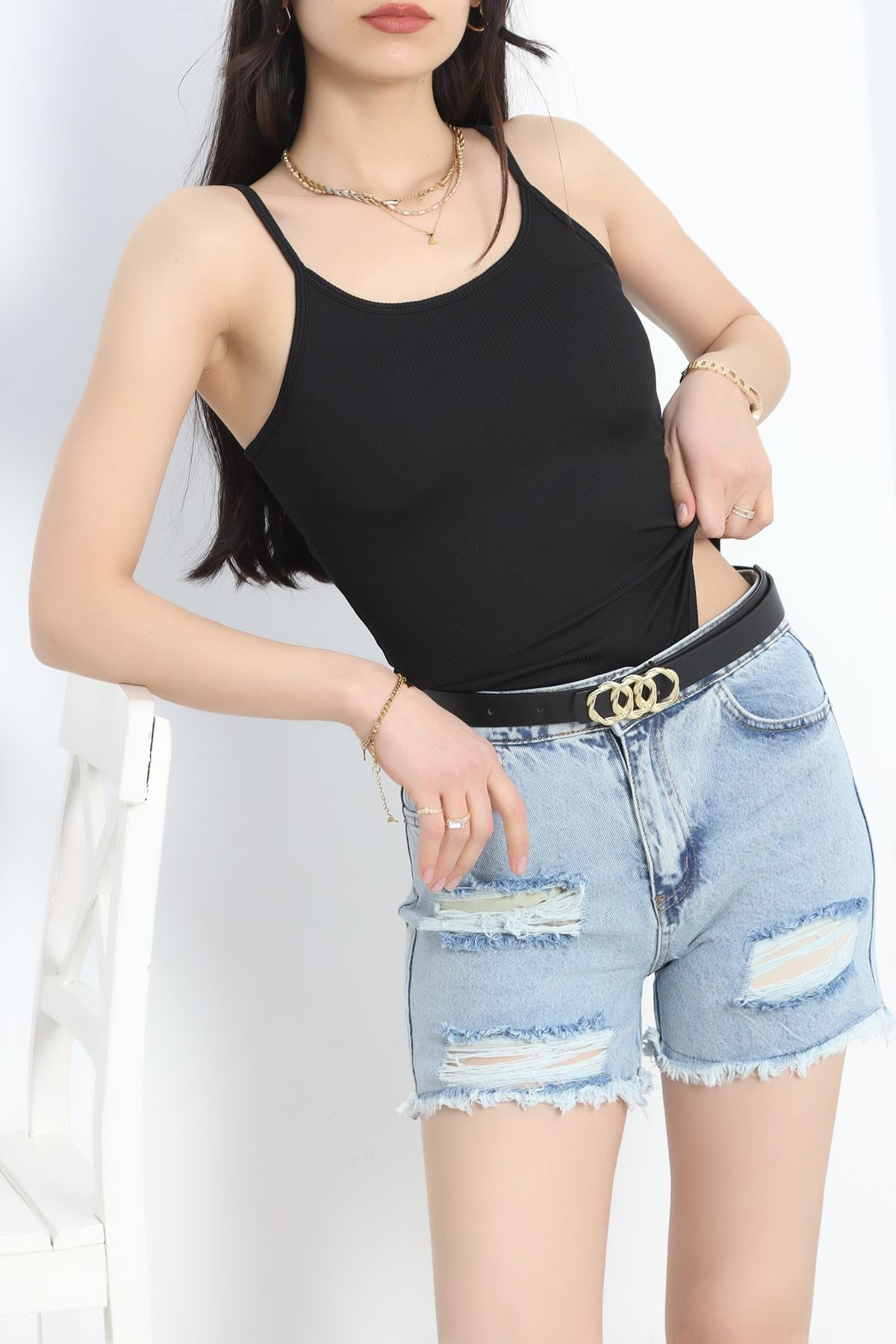 Burgu Fitil Kumaş U Yaka Zıbın Siyah - 5070.125.