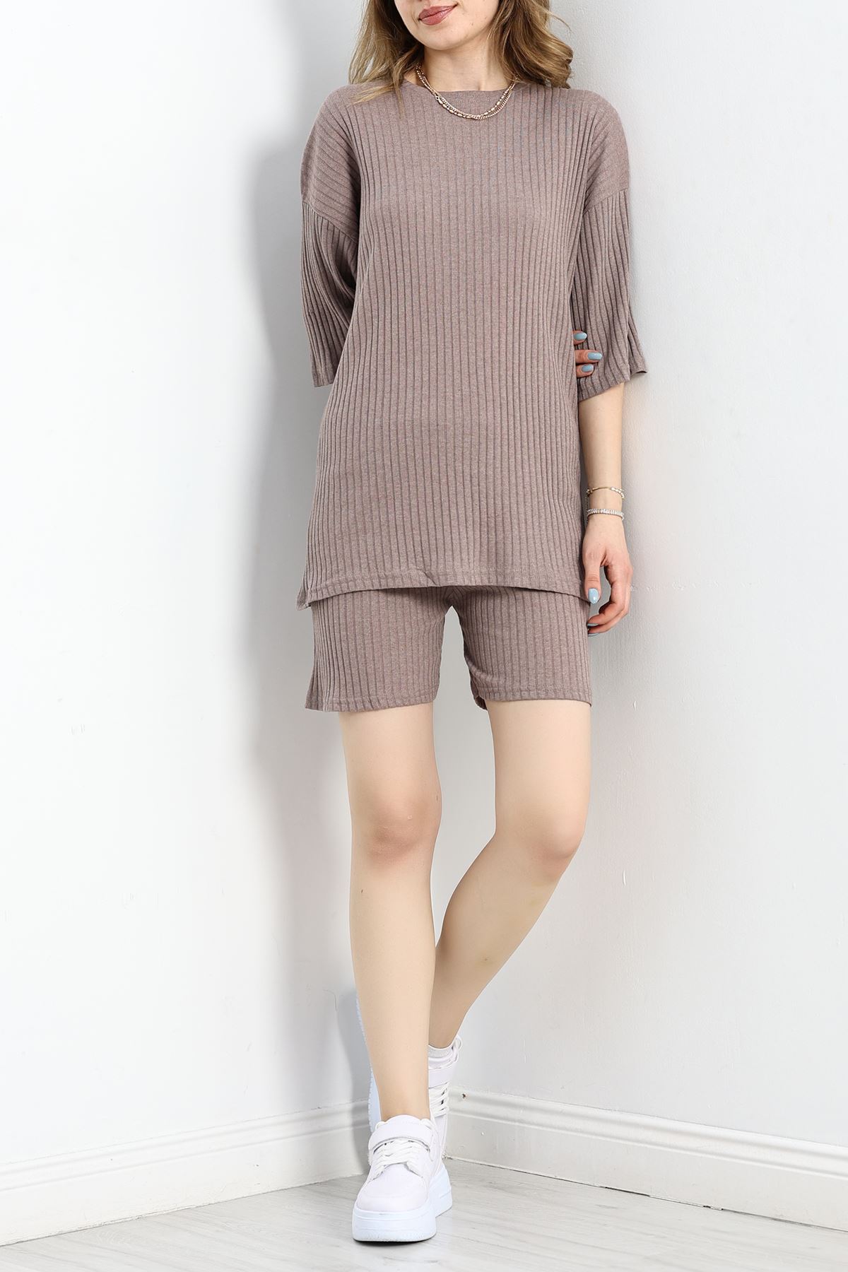 Bisiklet Yaka Şortlu Takım  Vizon - 11552.1567.