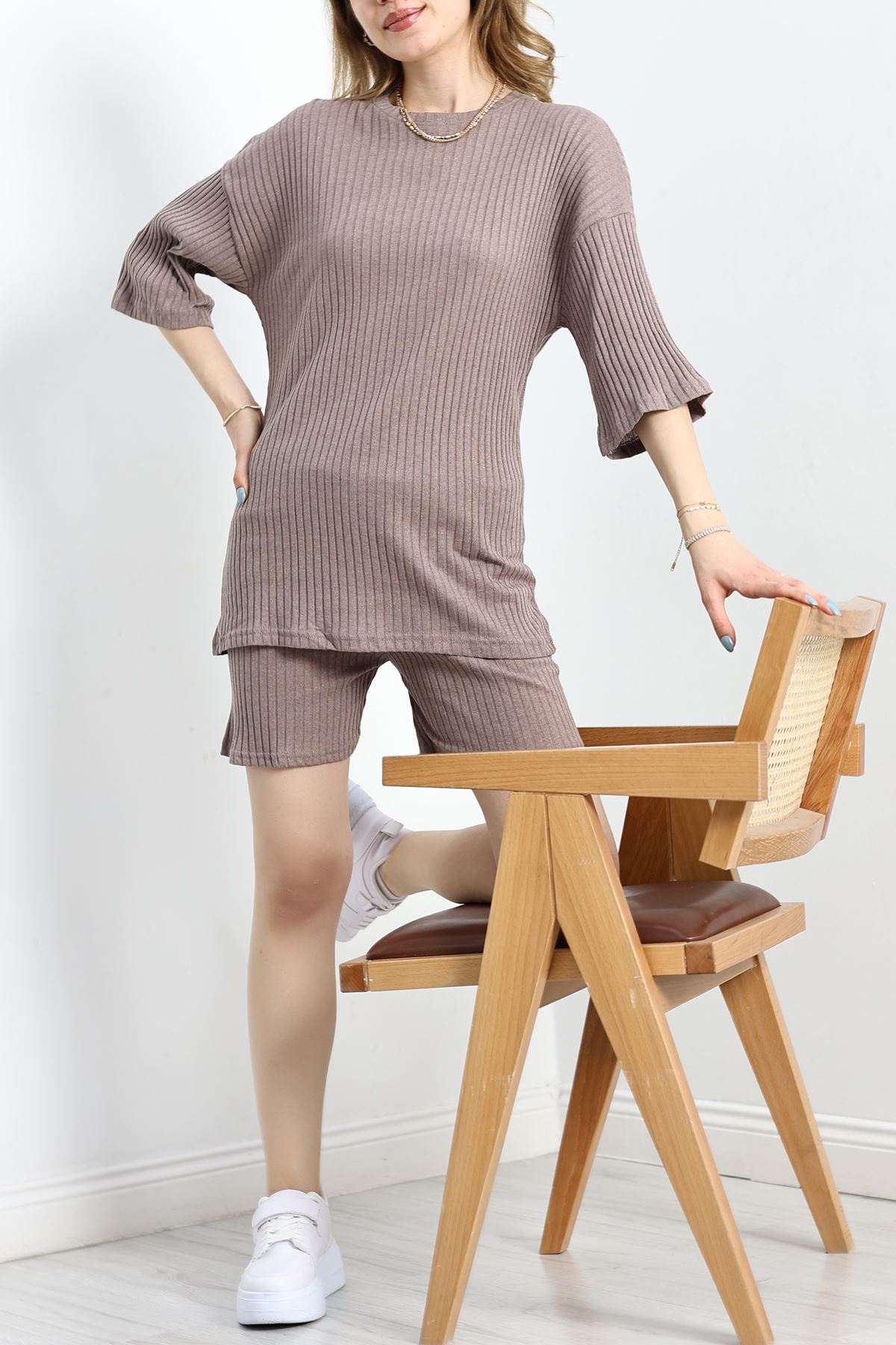 Bisiklet Yaka Şortlu Takım  Vizon - 11552.1567.