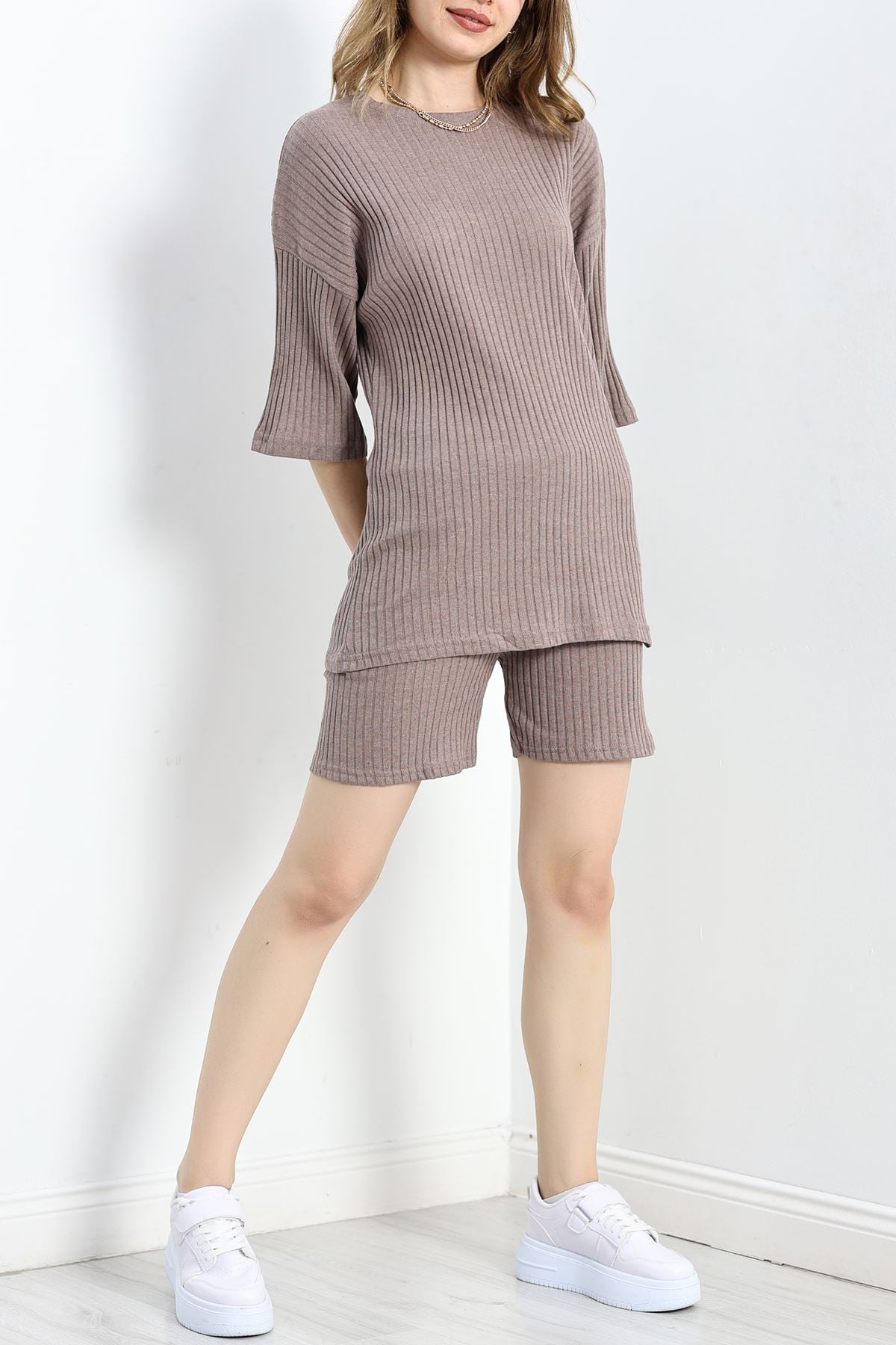 Bisiklet Yaka Şortlu Takım  Vizon - 11552.1567.