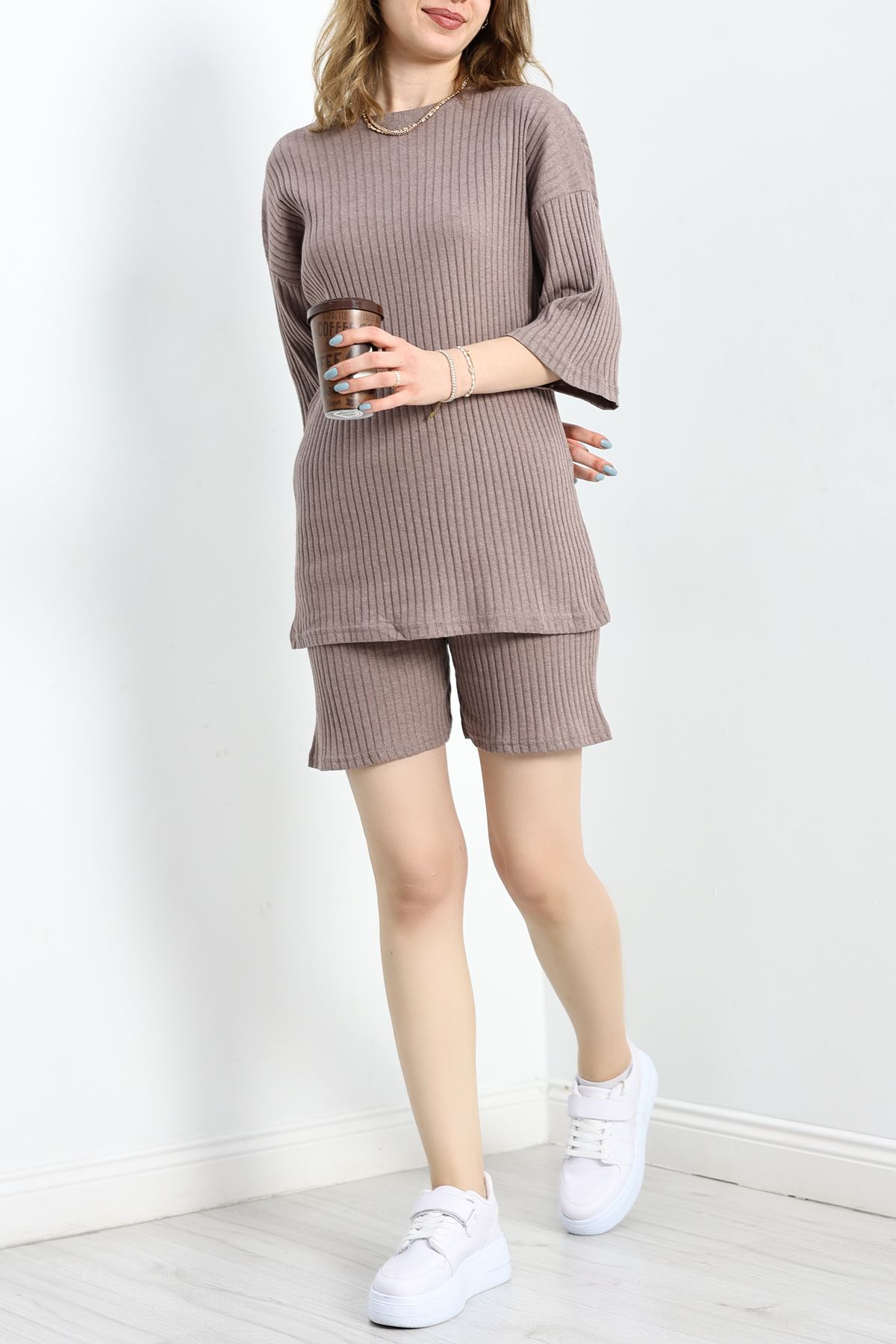 Bisiklet Yaka Şortlu Takım  Vizon - 11552.1567.