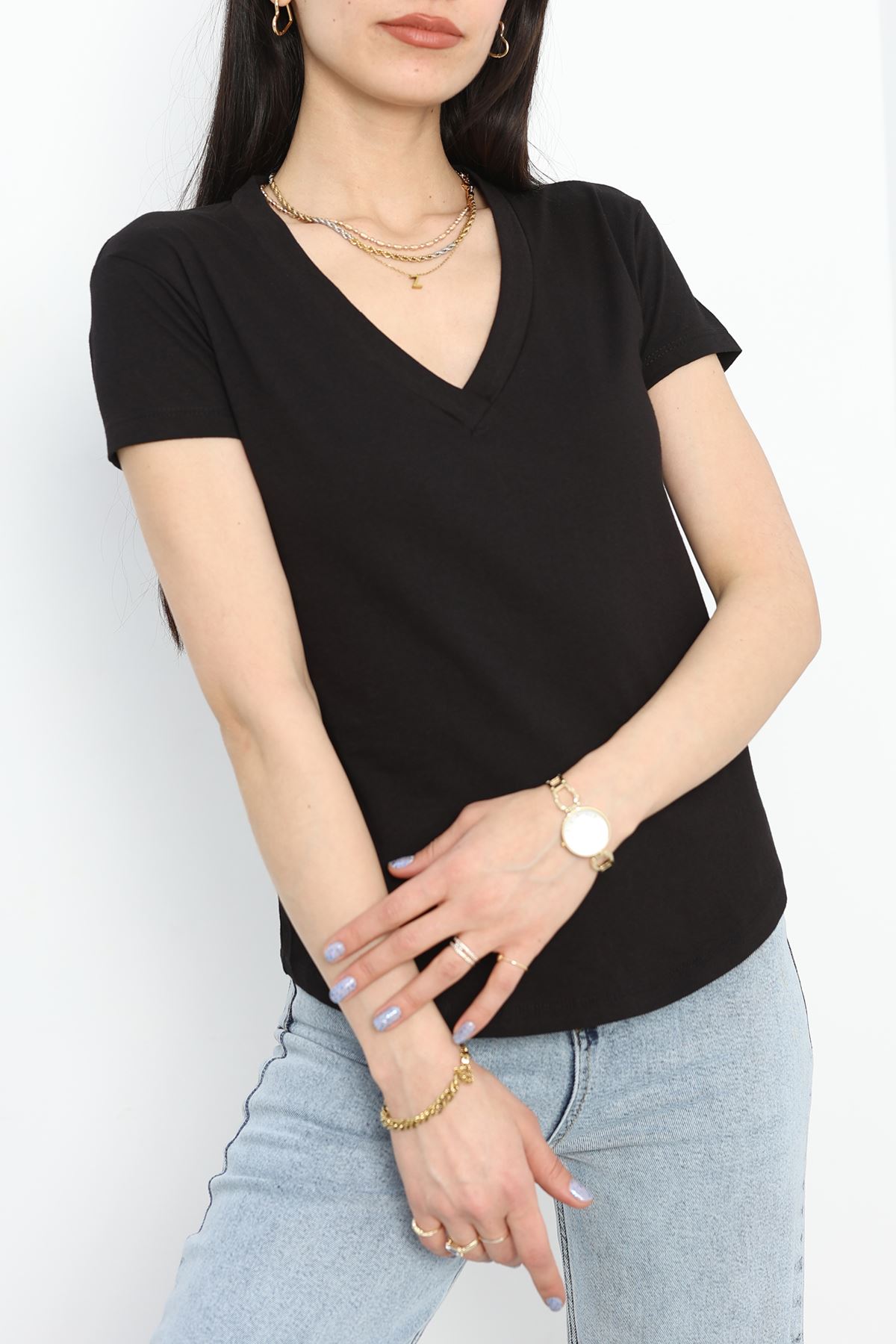 Süprem V Yaka Tişört Siyah - 4001.1567.