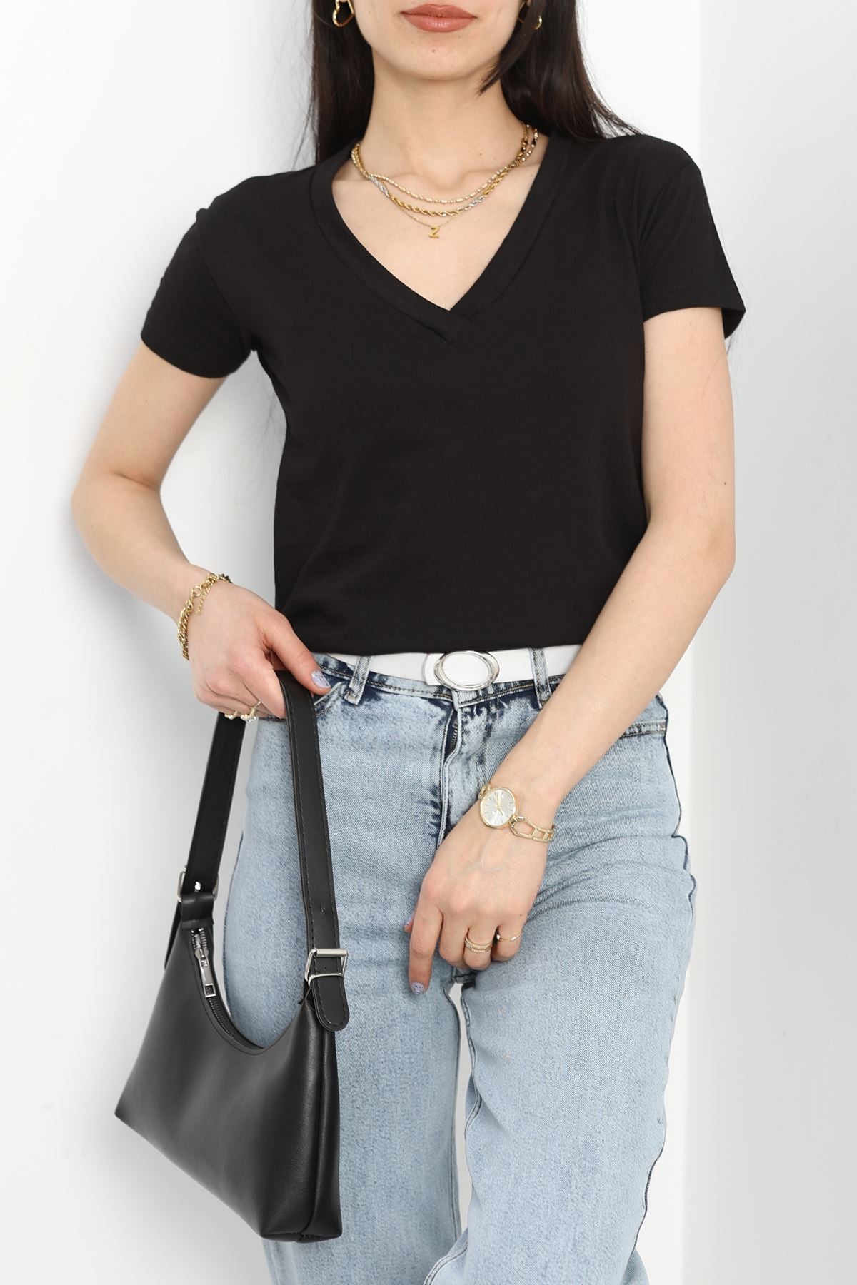 Süprem V Yaka Tişört Siyah - 4001.1567.