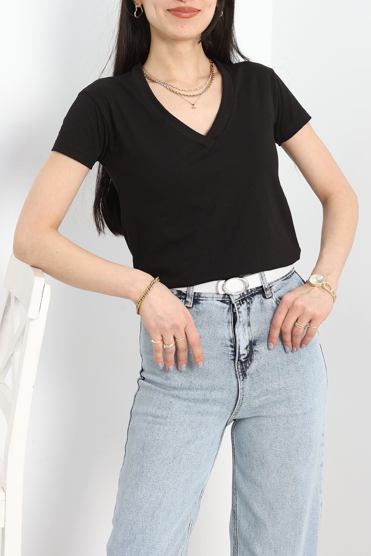 Süprem V Yaka Tişört Siyah - 4001.1567.