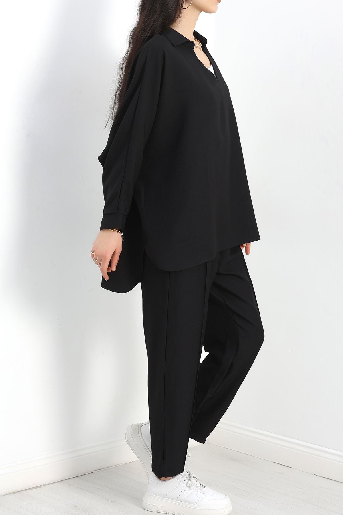 Polo Yaka Keten İkili Takım Siyah - 50314.1059.