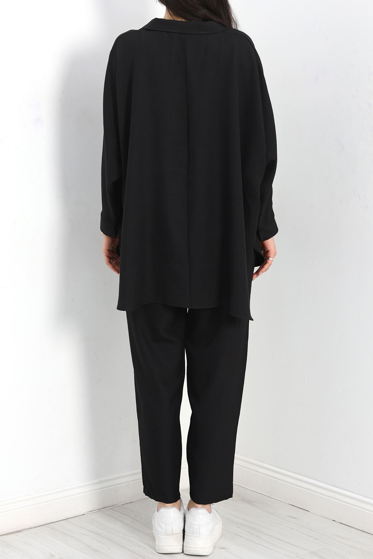 Polo Yaka Keten İkili Takım Siyah - 50314.1059.