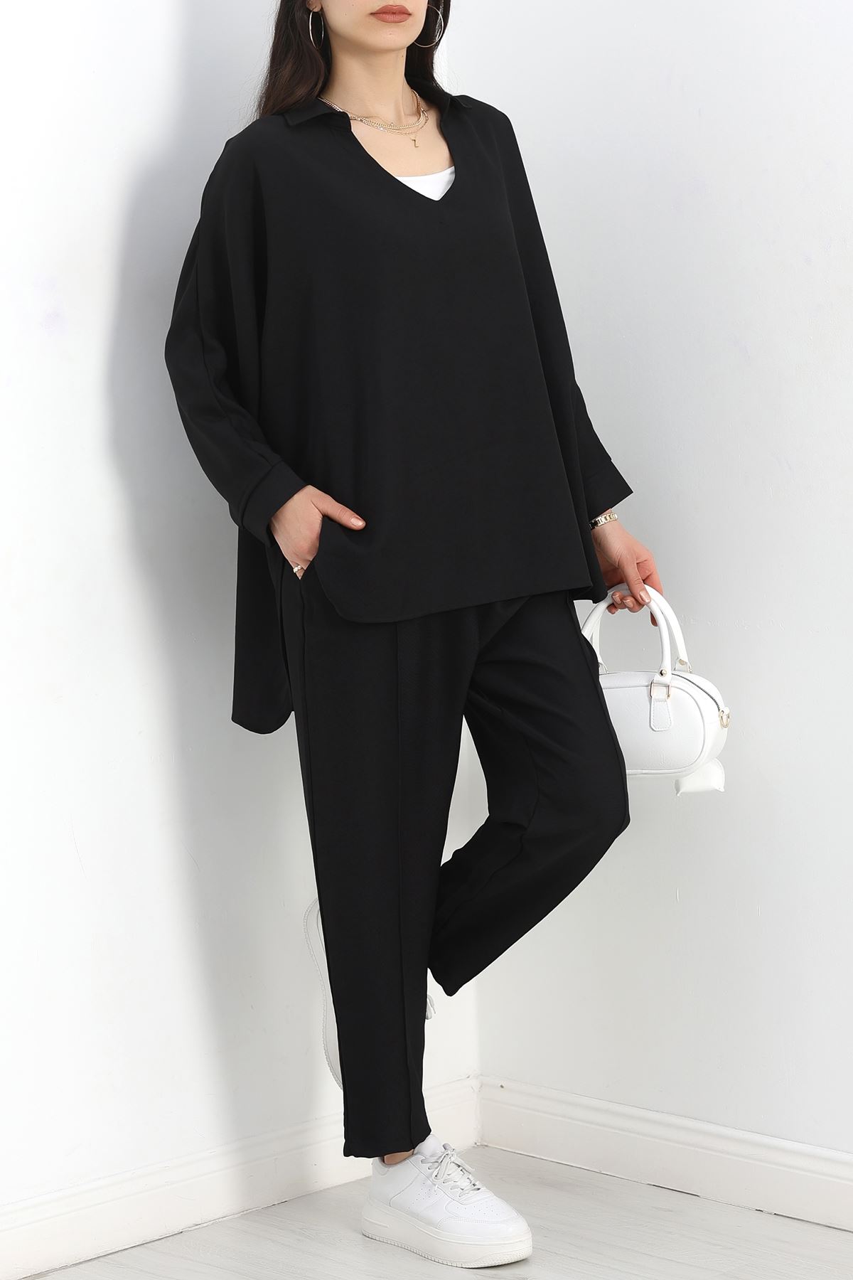 Polo Yaka Keten İkili Takım Siyah - 50314.1059.