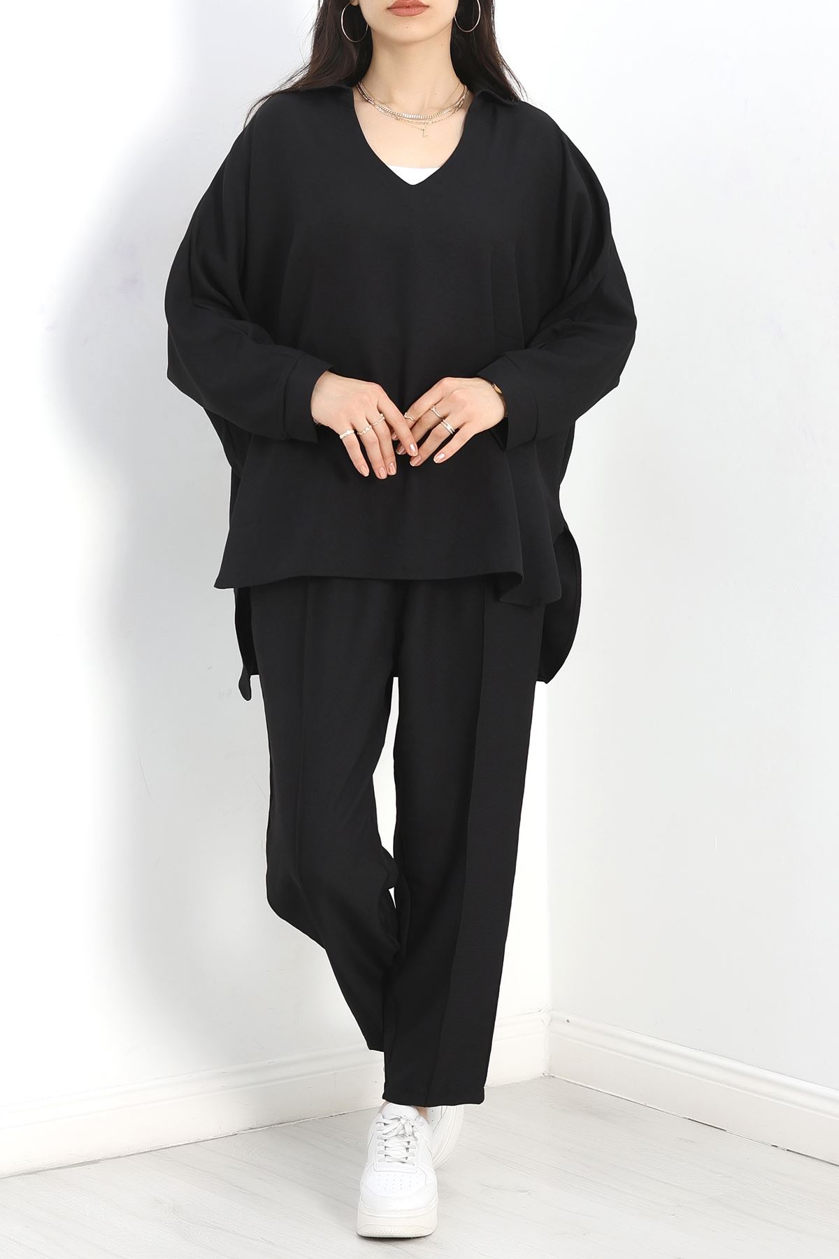 Polo Yaka Keten İkili Takım Siyah - 50314.1059.