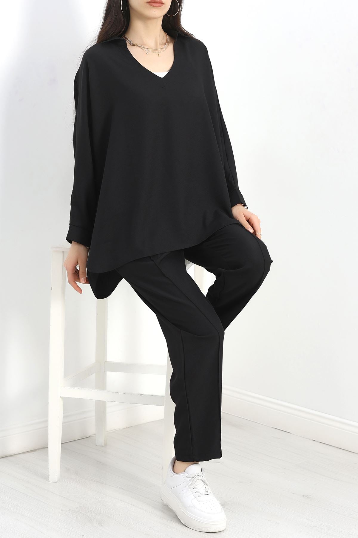 Polo Yaka Keten İkili Takım Siyah - 50314.1059.