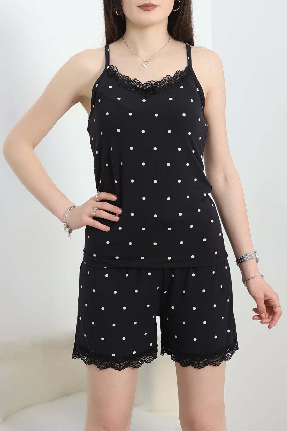 Milan İp Askılı Dantelli Şort Takım Siyahbenekli - 765.1287.