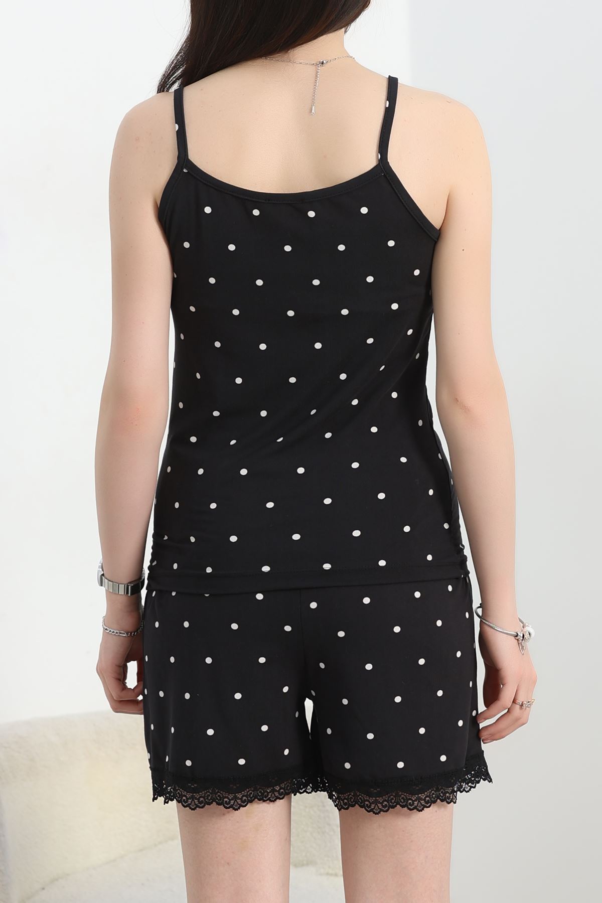 Milan İp Askılı Dantelli Şort Takım Siyahbenekli - 765.1287.