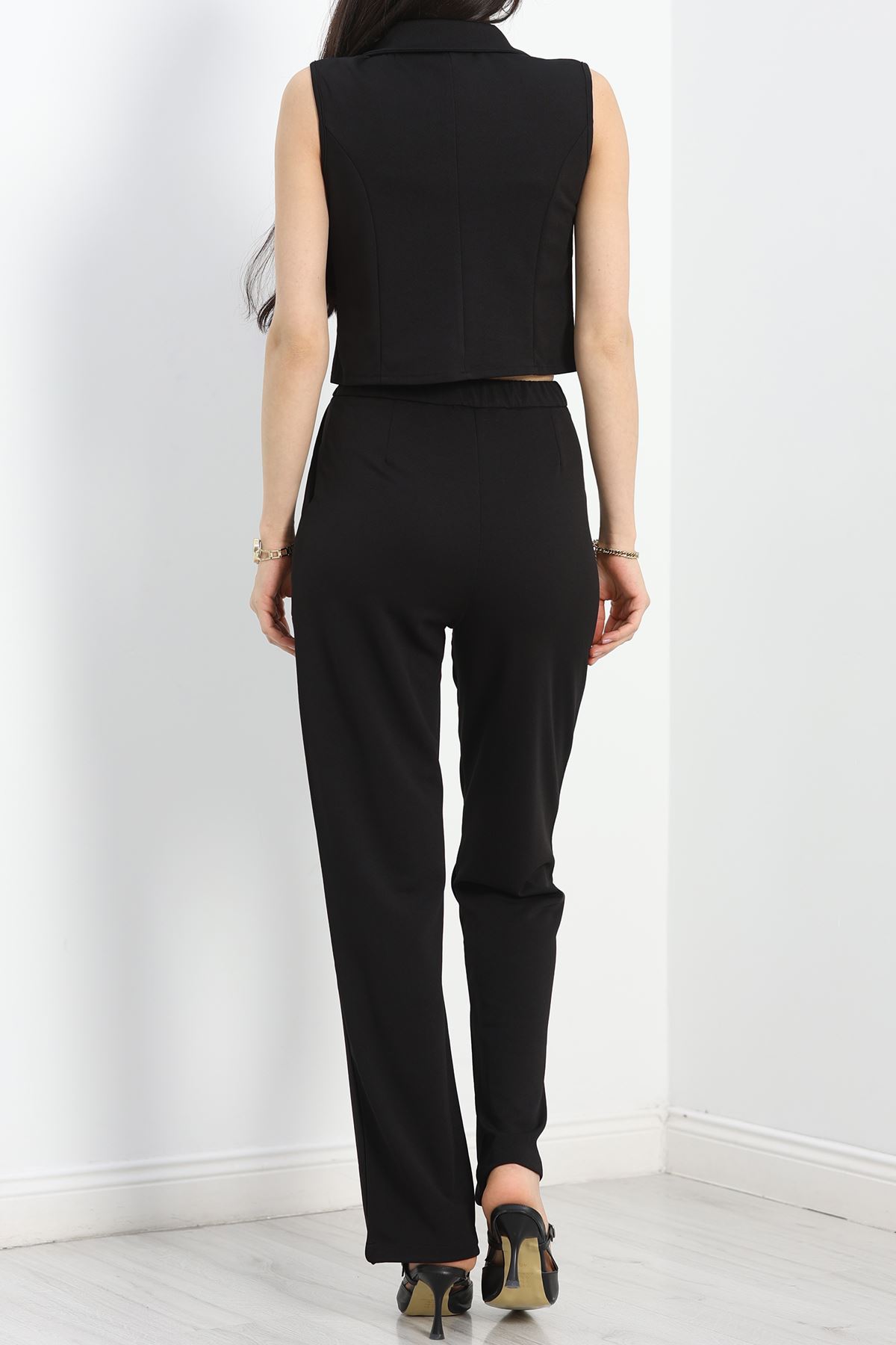 Kruvaze Yaka Yelek Takım Siyah - 40218.308.