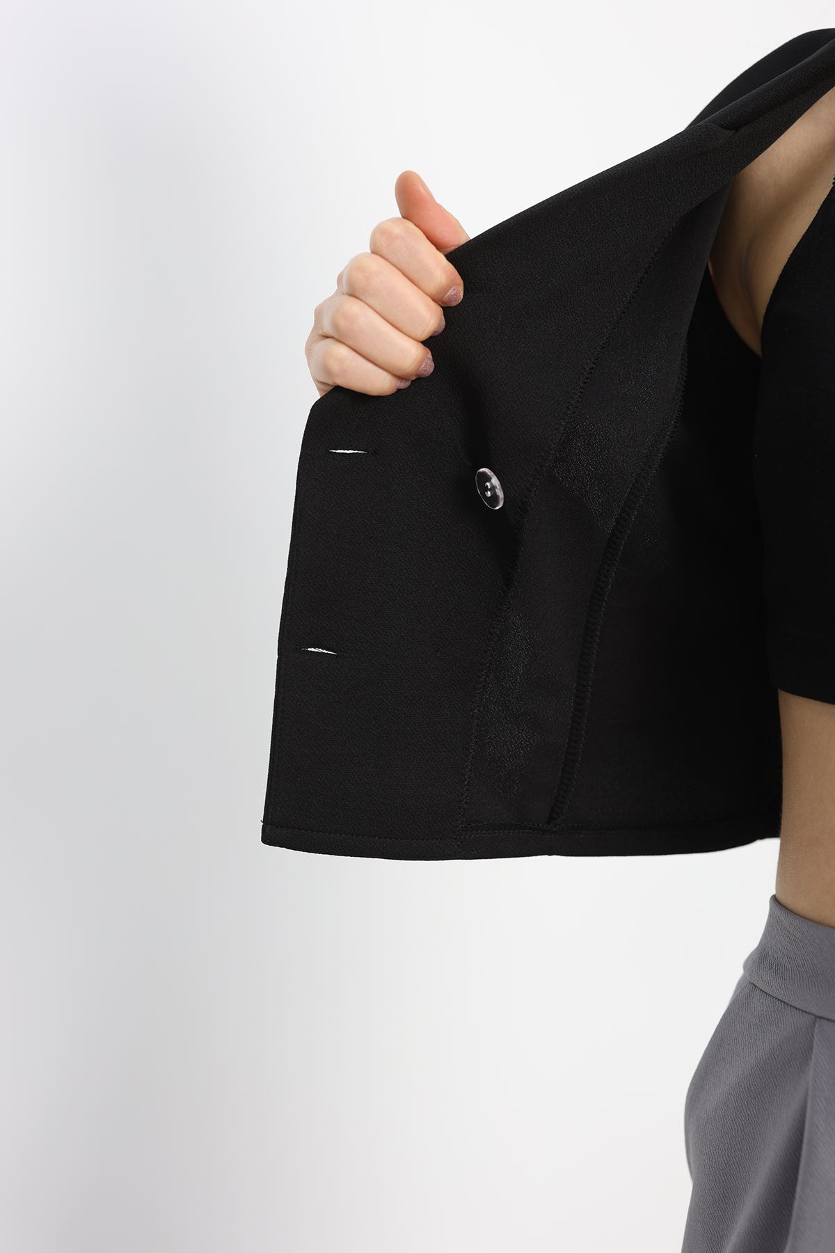 Kruvaze Yaka Yelek Takım Siyah - 40218.308.