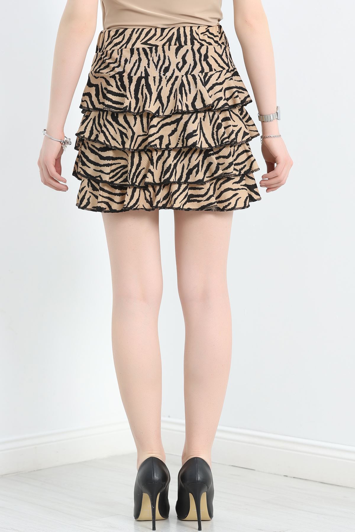 Desenli Kat Kat Mini Etek Vizonsiyah - 40518.1977.