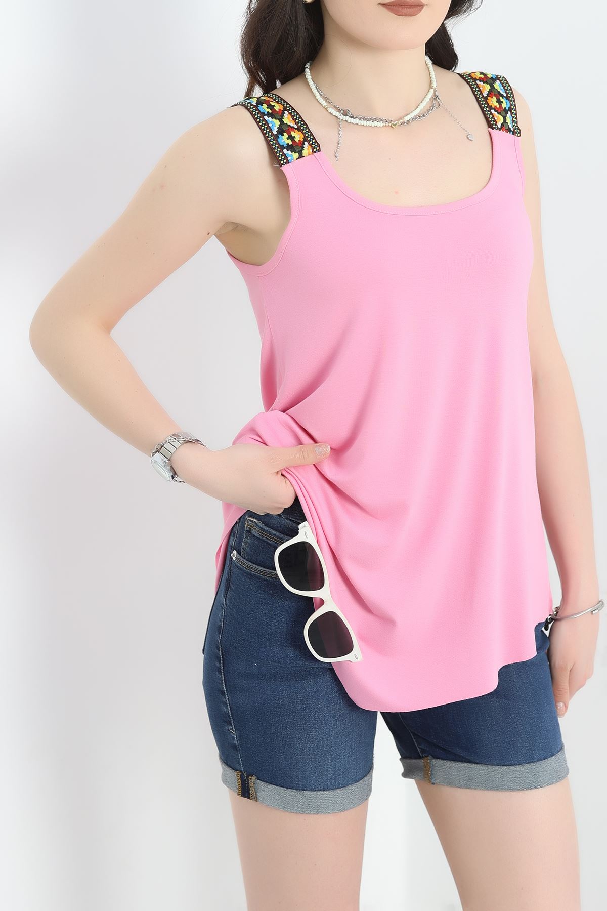 Geniş Askılı Viskon Bluz Tozpembe - 20933.599.