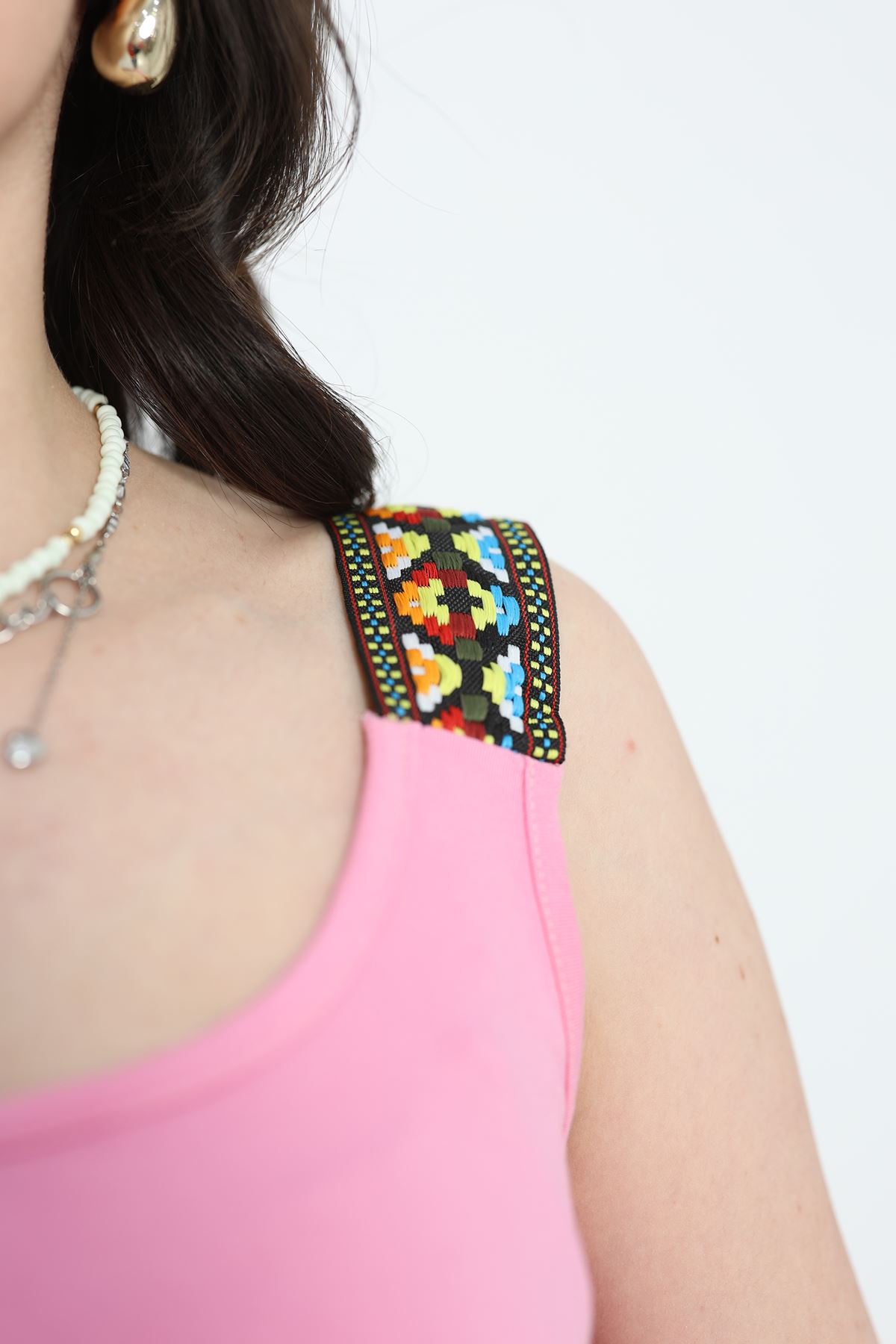 Geniş Askılı Viskon Bluz Tozpembe - 20933.599.