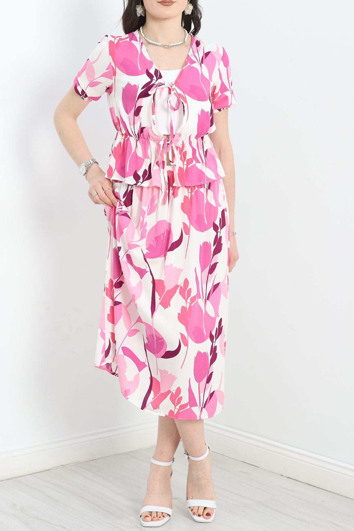 Büzgülü Etekli Takım Fuşyabeyaz - 40687.701.